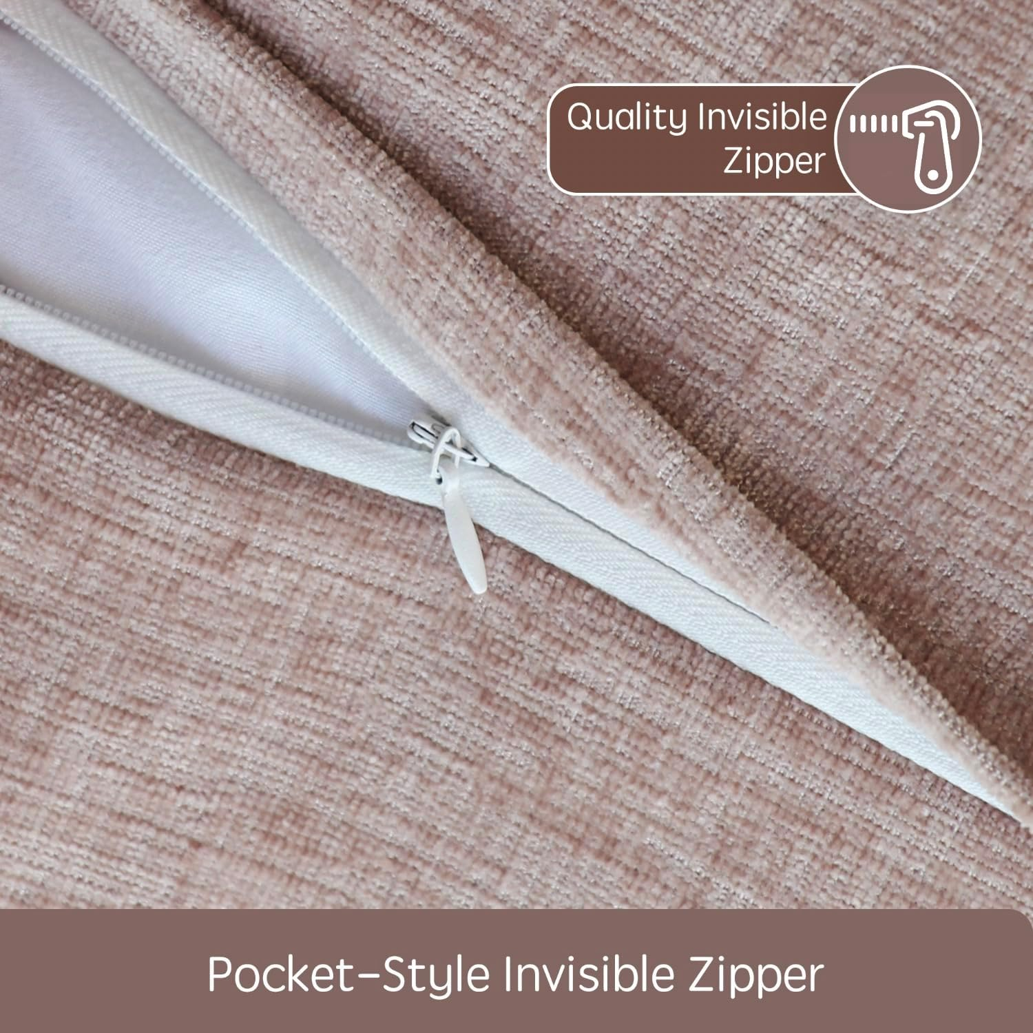 TINYSUN Scalloped Decorative Pillow Covers - Set of 2, Double-Sided Embroidered Scallop Design, Premium Chenille Cushion Covers for Living Room Sofa Couch Bed(Dusty Pink,18X18 Inch) image number 2