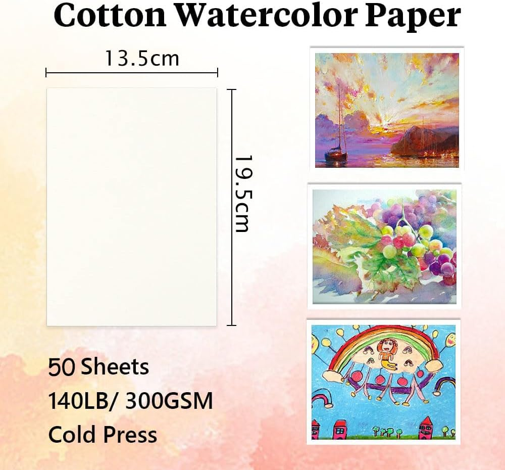 Igolife 50 Sheets Watercolor Paper 13.5 X 19.5 Cm 140Lb/300Gsm Thick Off-White Painting Paper Art Supplies for Adults Sketch Pad Water Color Paper Gifts for Students