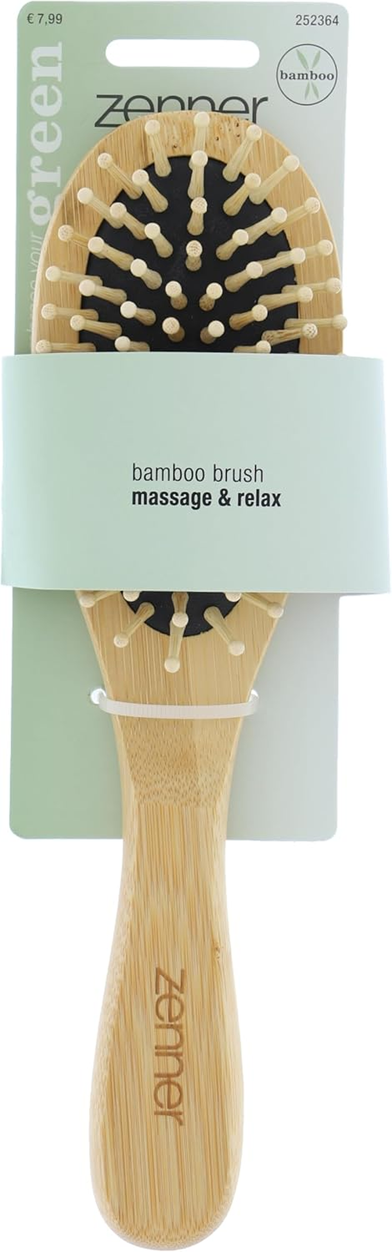 Zenner Bamboo Massage Oval Brush - Wooden Scalp Massage Brush - Oval Cushion Design with Bamboo Handle - for Daily Care & Natural Oil Distribution image number 1