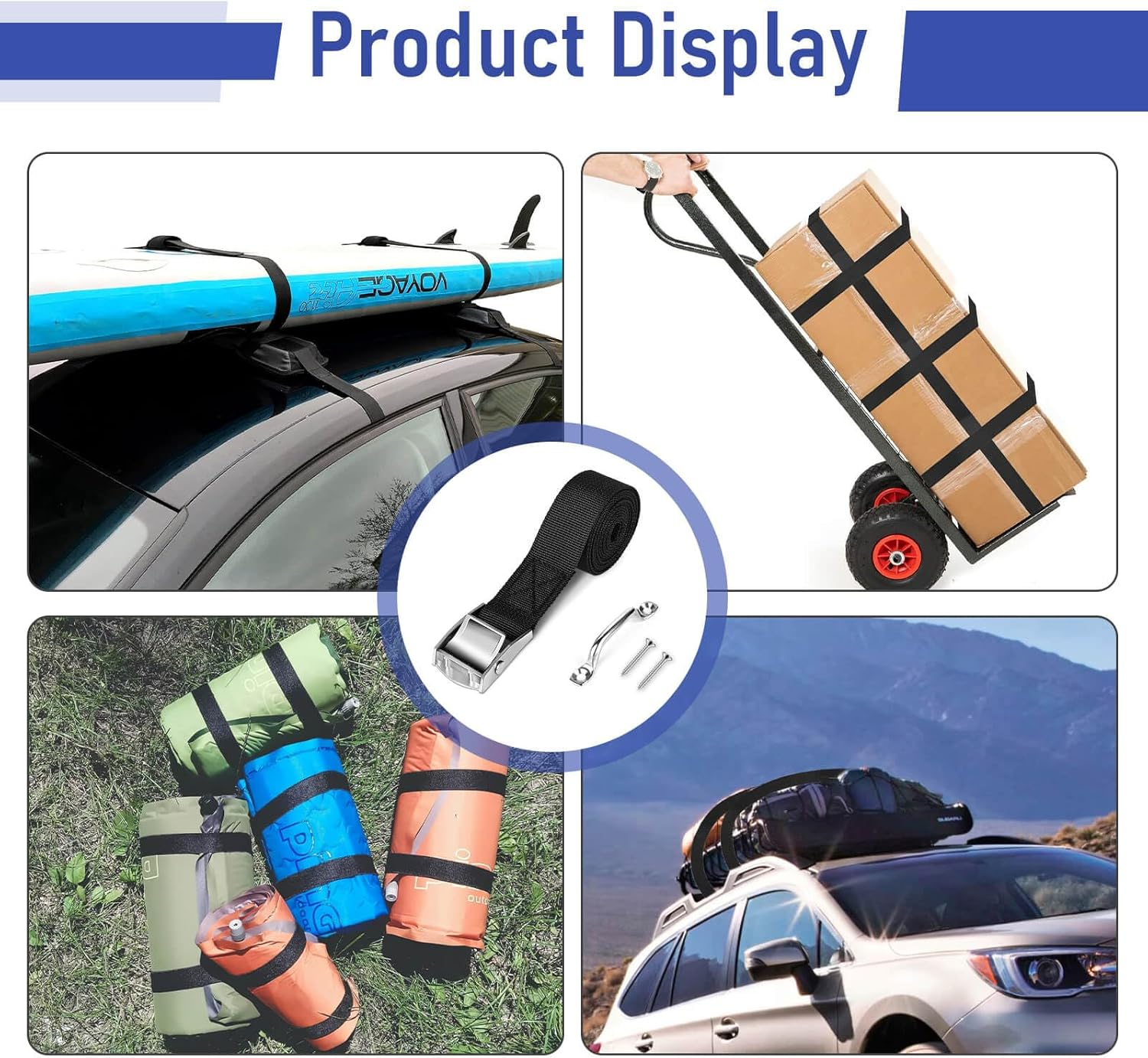 2 Sets 1"X 78"(6.5Ft) Battery Tie down Straps Kit with Stainless Steel Cam Buckle for Boats, Hold down with SS Screws for Cooler, Box, Fuel Tank, Luggage Belt, Cars image number 1