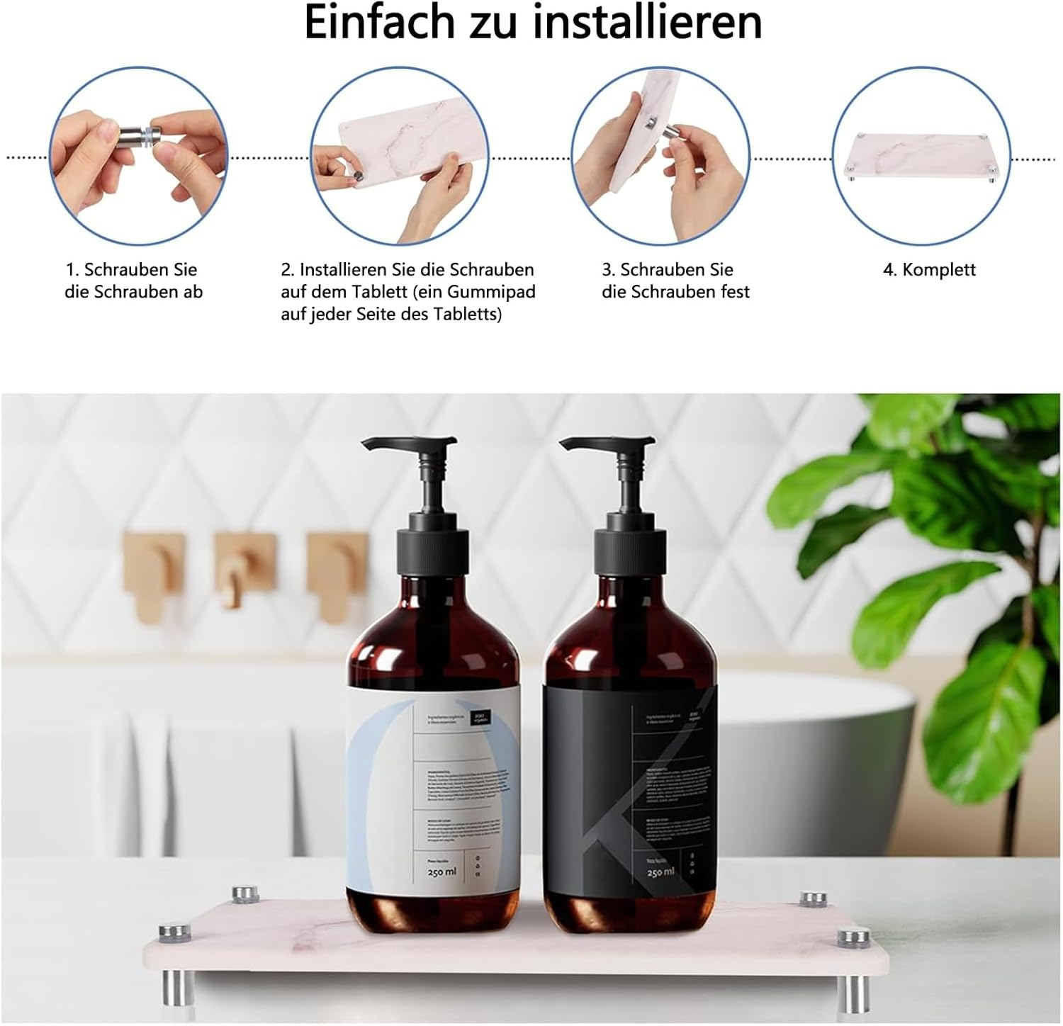 Generisch Sink Organiser, Grey Marble Sink Utensils, Storage, Applicable to Sponge Brush, Soap, Shampoo, Lotions, Quick-Drying, Kitchen, Bathroom Organiser (Rose Marble) image number 4