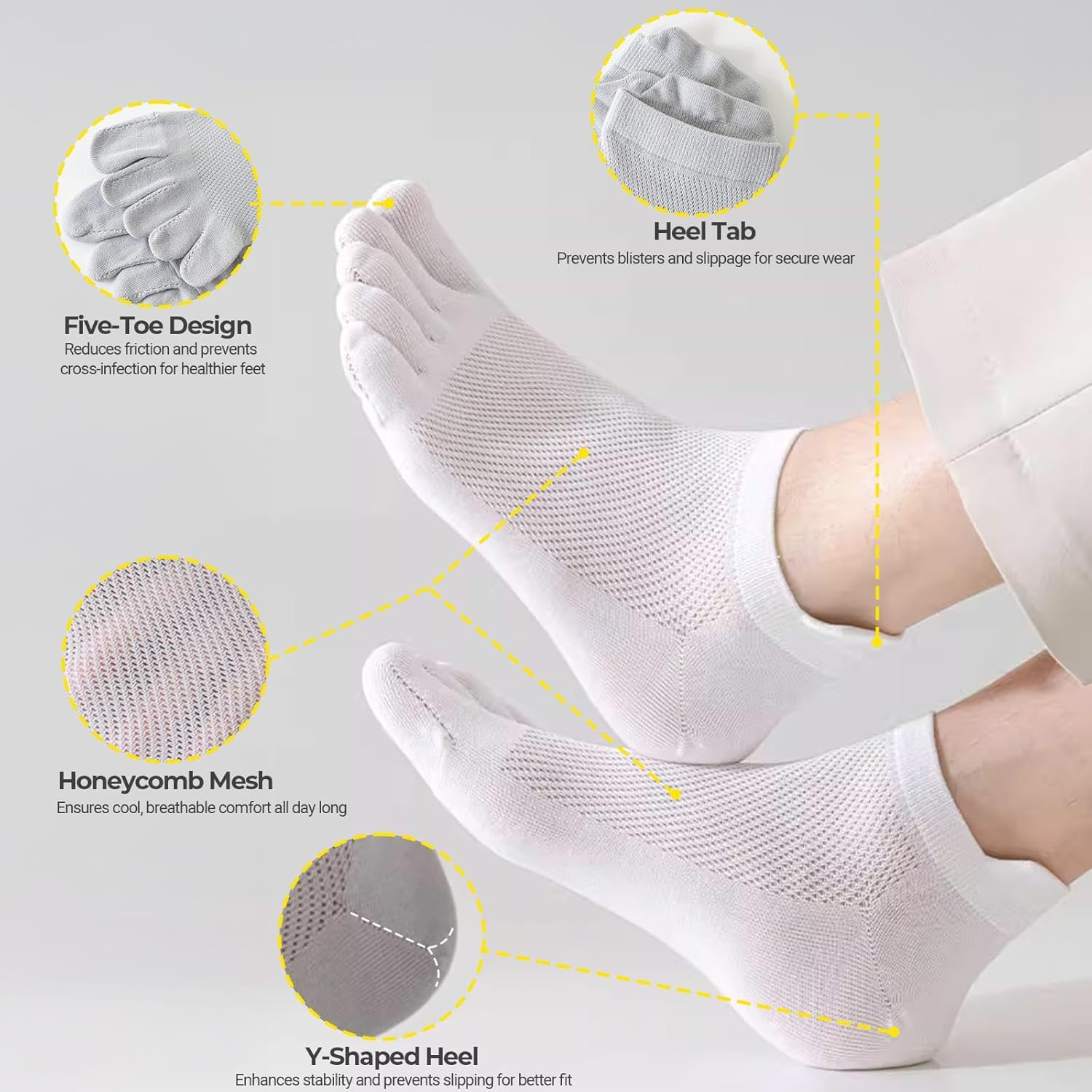 QUPOLPOL Men&rsquo;S Five Toe Socks &ndash; Breathable Cotton Anti-Blister Athletic Five Finger Socks for Running, Gym, Hiking, Daily Wear, AU Size 6-10 (5 Pairs Pack) image number 1