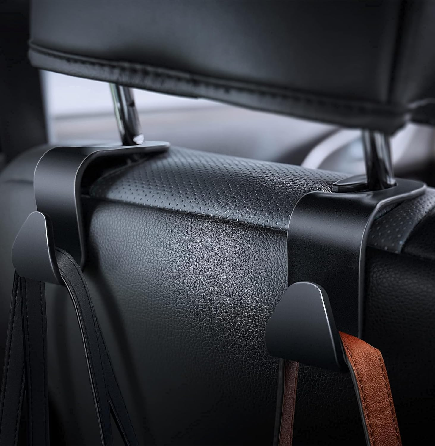 Heatunk 4-Pack Heavy-Duty Car Seat Headrest Hooks - Space-Saving Black Purse and Bag Holders for Vehicles image number 5