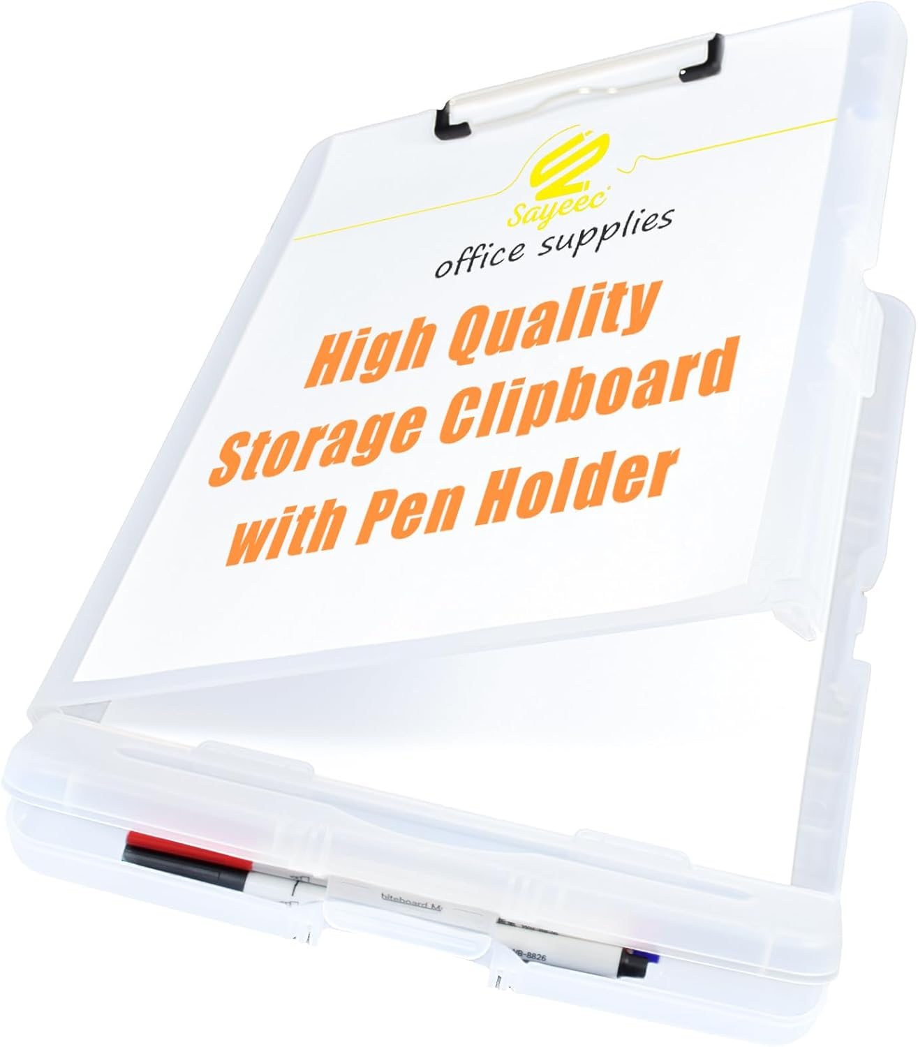SAYEEC Clipboard with Storage, High Capacity Nursing Clipboard with Pen Holder and Low Profile Clip, Heavy Duty Side Opening Plastic Storage Clipboard Folder Case for Teacher Lawer Work Office (Clear) image number 4