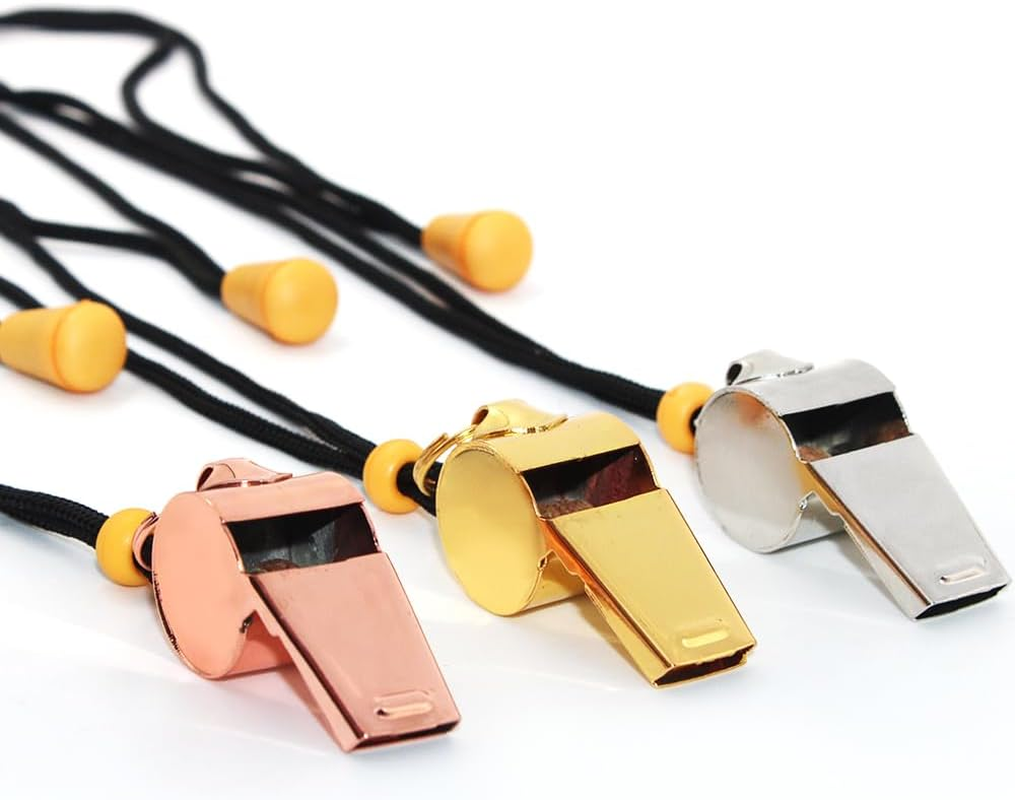 3 Pack Stainless Steel Whistle, Finegood Whistles Sports with Lanyard Loud Crsip Sound Referee Whistle for Coaches Teacher Emergency Whistle-Silver, Golden, Rose image number 6