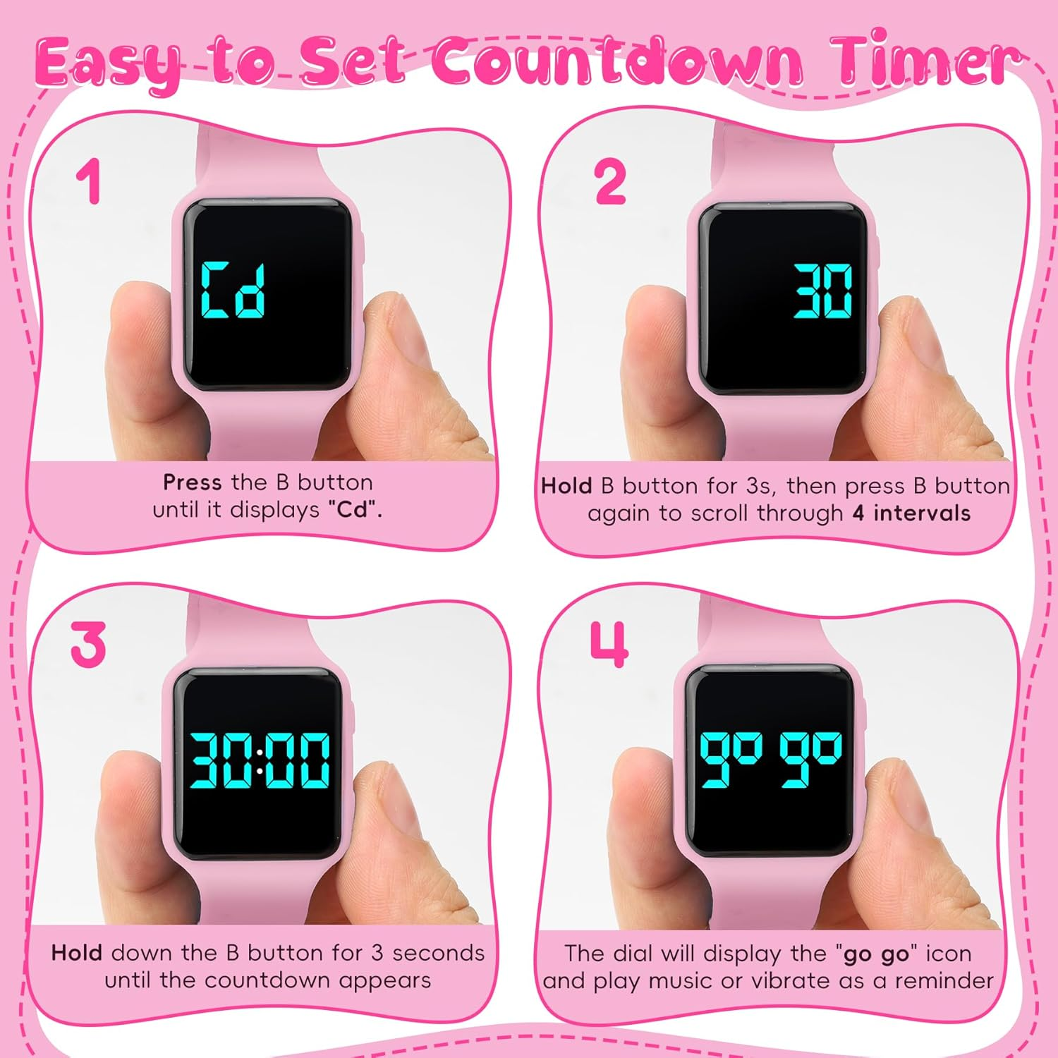 Potty Training Watch for Toddler with Countdown, Alarms, Music or Vibration Alerts - Waterproof Toddler Toilet Trainer for Boys & Girls Ages 2-9, 2-Rose-Unicorn, Digital image number 2