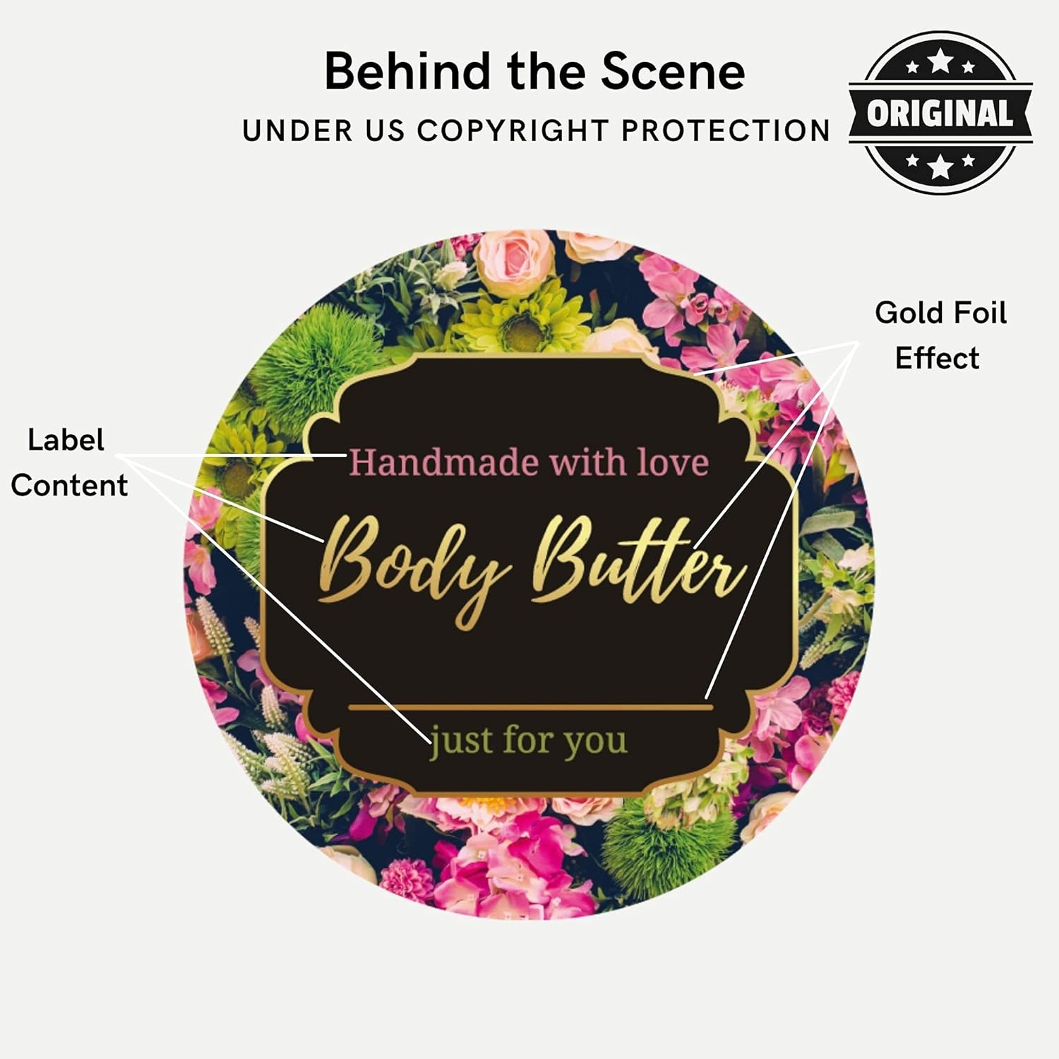 Mobiusea Creation Body Butter Labels Roll | 2 Inch | Gold Foil | 300Pcs Waterproof Labels for Beauty Jar, Body Butter Kit, Homemade Body Butter Container and Plastic Jars image number 6