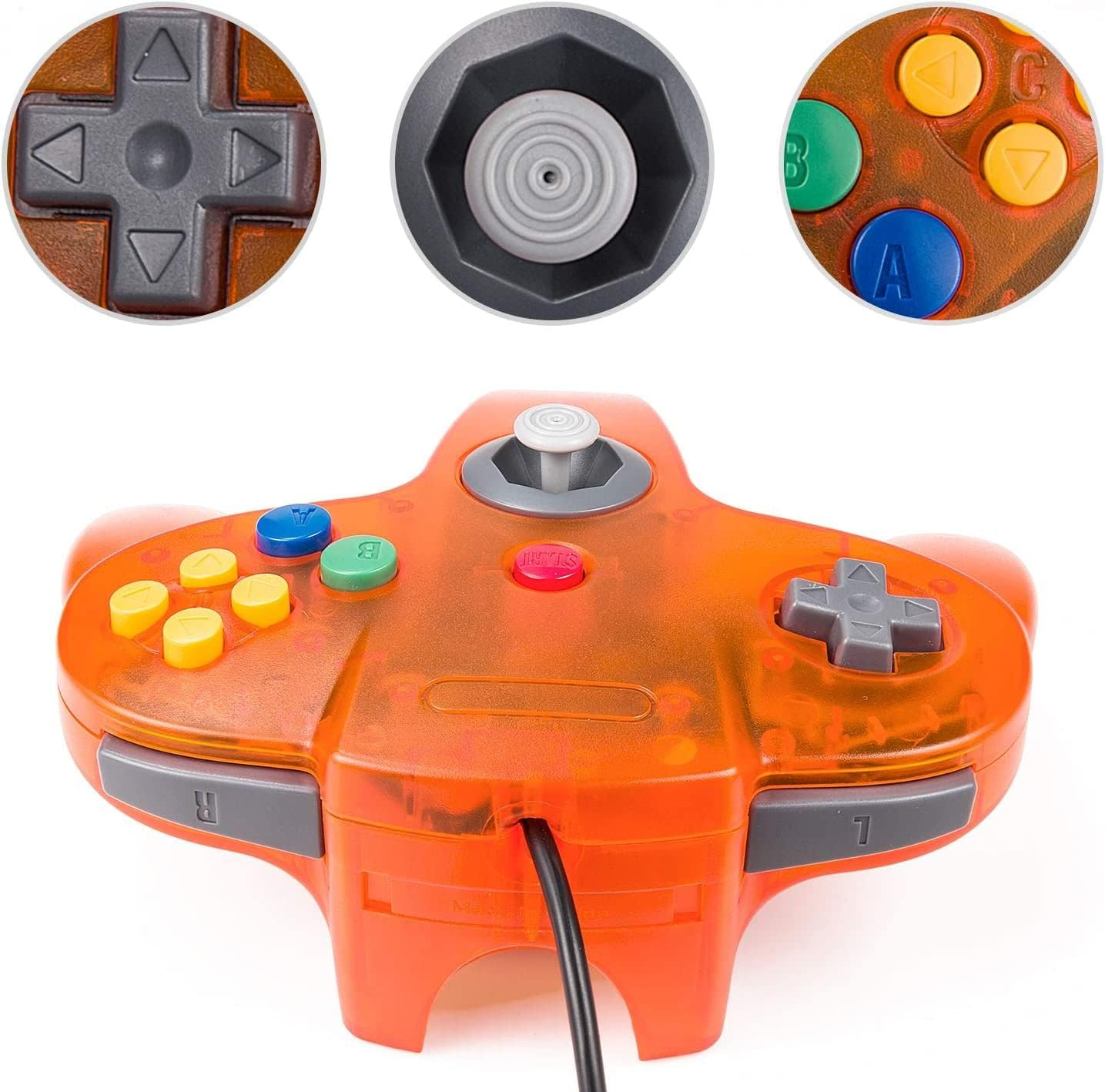 Retro N64 USB Controller, N64 Remote Wired USB Game Emulator Controller for Windows XP 7 8 11& MAC & Retropie (&zwnj;Transparent Orange&zwnj;) - Transparent Green image number 2