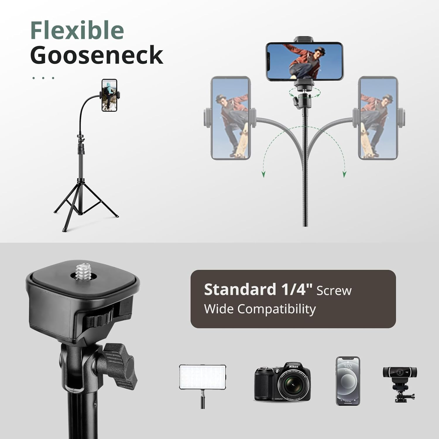 Sensyne 88" Phone Tripod & Selfie Stick, Extendable Phone Tripods with 14.95In Adjustable Gooseneck,Cell Phone Tripods Stand with Wireless Remote and Phone Holder image number 5