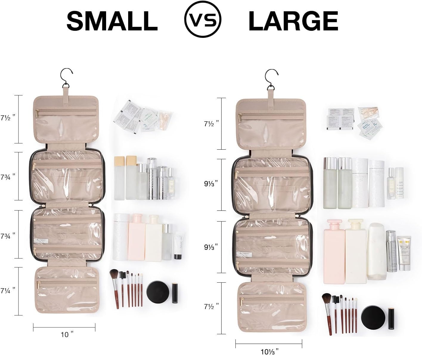 BAGSMART Toiletry Bag Travel Bag with Hanging Hook, Water-Resistant Makeup Cosmetic Bag Travel Organizer for Accessories, Shampoo, Full Sized Container, Toiletries, Pink Large image number 3