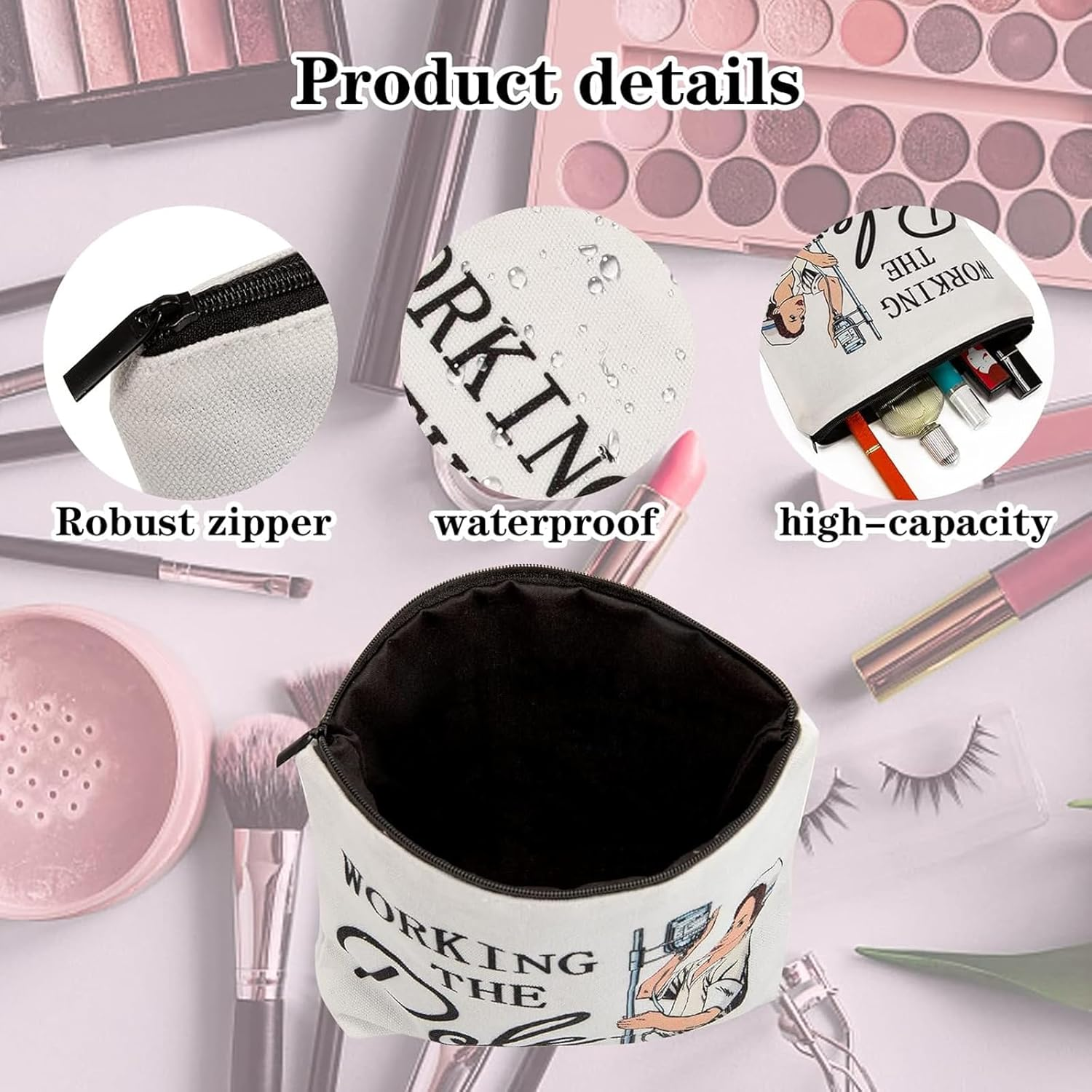 Pack of 2 Nurses Small Cosmetic Bag for Handbag, Nurse Gift Emergency Nurse Zip Bag, Makeup Bag Doctor Nurse Graduation Gift, Beige, Minimalist Style image number 4