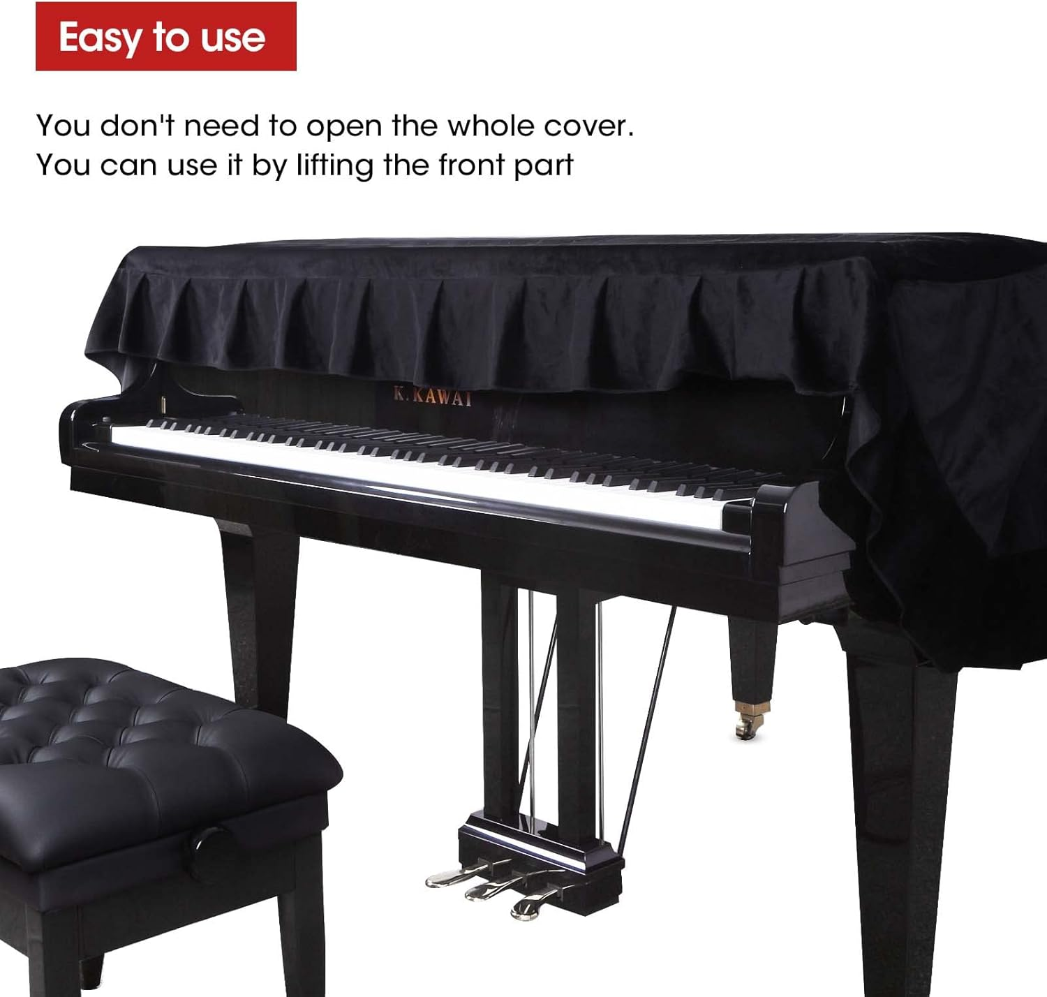 Grand Piano Cover Moisture-Proof and Dustproof Baby Grand Piano Protective Cover Washable with Velvet Full Triangle Piano Cover 62.9"X59"X19.6" (S-62.9", Thickened Black) image number 4