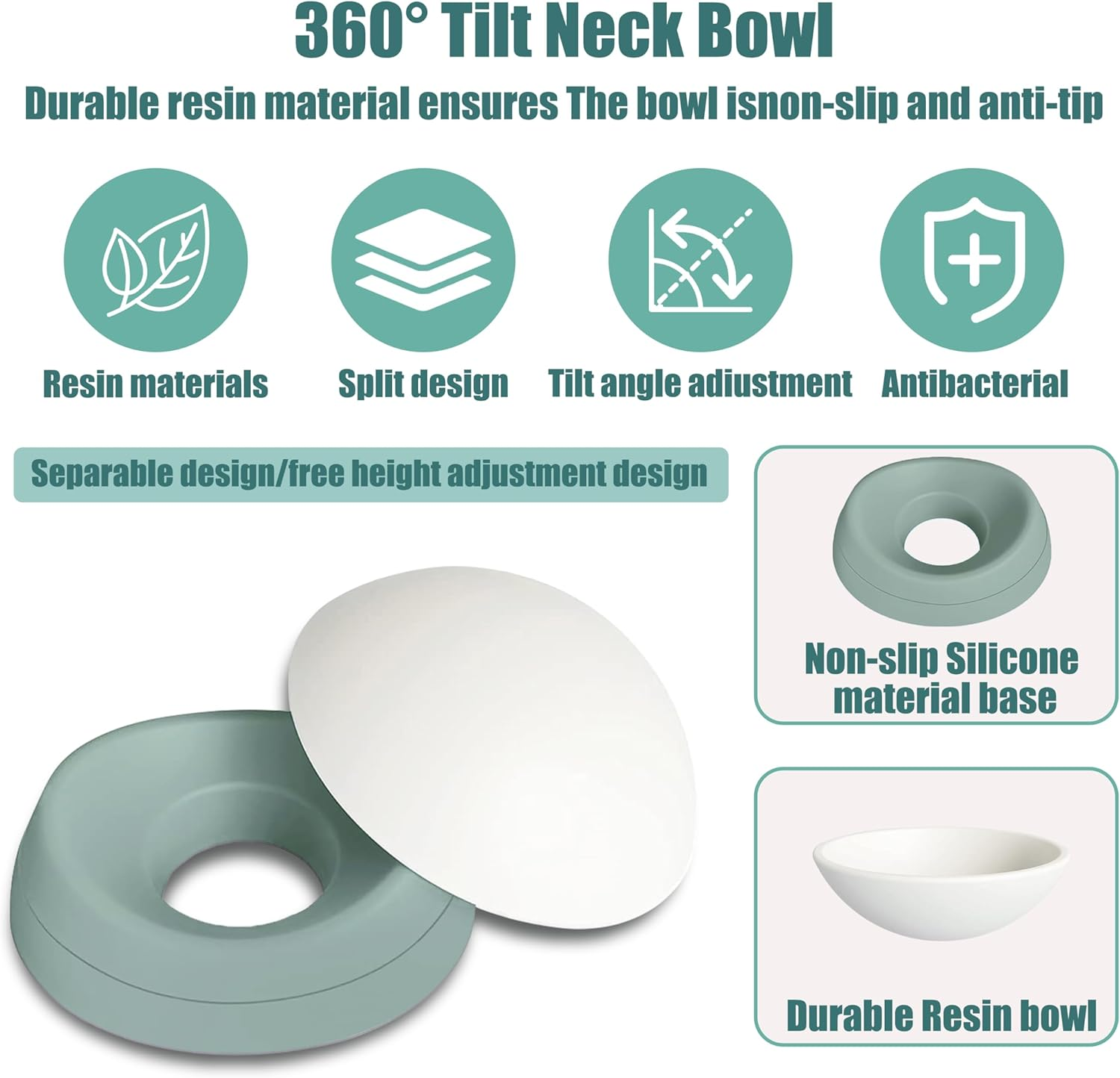 French Bulldog Food Bowl- Slanted Tilted Pug Food Water Bowl,Cat Bowl- Feeder for Frenchie/Shih Tzu/Flat Faced Small Dogs/Puppies/Cats (Green, 2 Cup)