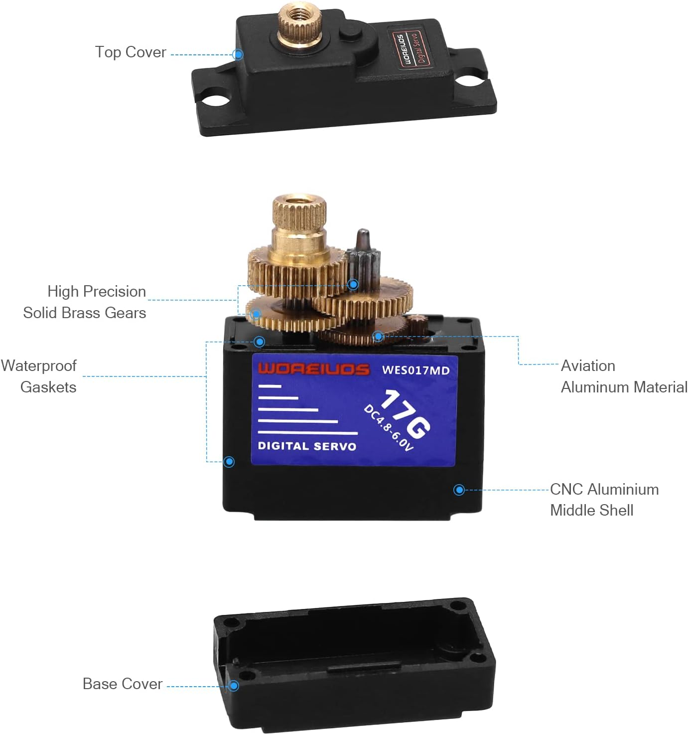 17G RC Digital Servo, High Torque Waterproof Metal Gear Servo with Servo Horn for Axial SCX24 Car Boat Model Upgrade Parts image number 4