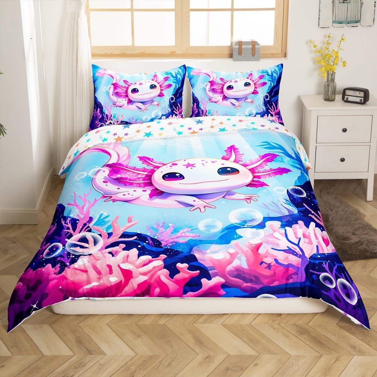 Homemissing Cute Children'S Axolotl Duvet Cover Set Ocean Coral Bedding Set 135 X 200 Cm Boys Girls Cartoon Animal Bedding Set Bedroom Decor image number 4