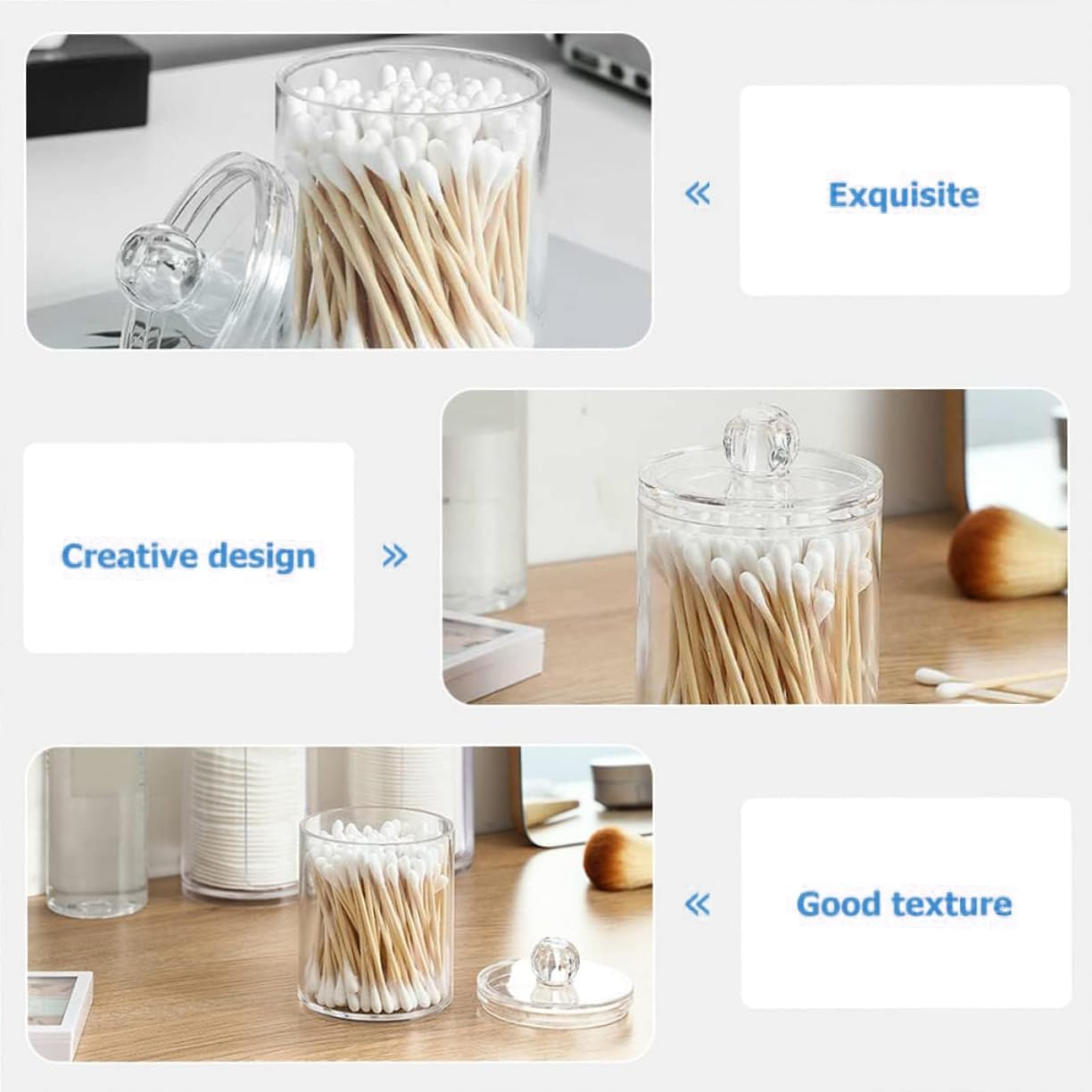 BEANPRECOY Cotton Pad Holder Makeup Pads Container Organizer Holder Cotton Pad Storage Organizer with Lid Cotton Pads Holder Acrylic Makeup Pads Container Organizer, for Cotton Balls Swabs Cotton Pa image number 3