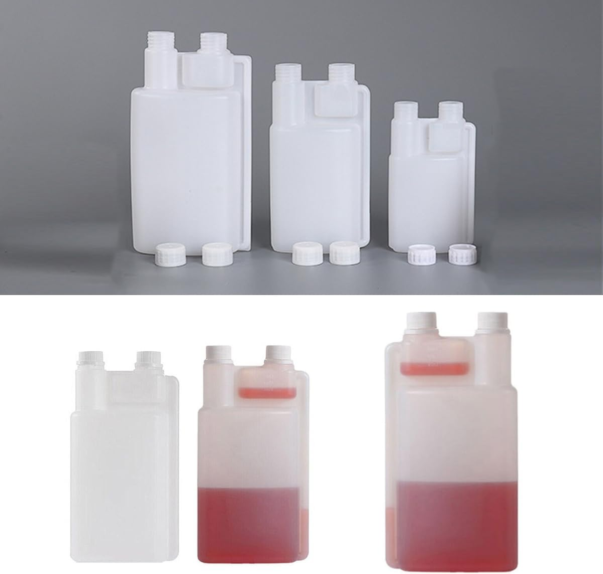AIMALL Twin Chamber Plastic Bottle, Chemical Liquid Containers with Tamper Evident Caps, Durable PE, 8.5-33.8 Oz Sizes, for Chemical Liquids Storage