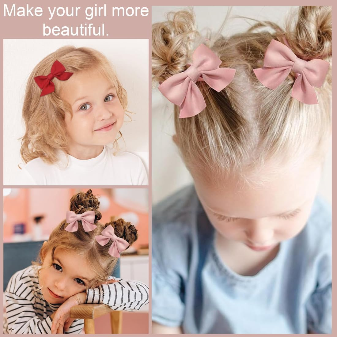 FIMWOLZ 2 Pairs Bow Hair Clips Hair Clips Hair Bows Girls Non-Slip Crocodile Hair Clips Hair Accessories Fashion Girls Hair Accessories Women Christmas Wedding Birthday image number 3