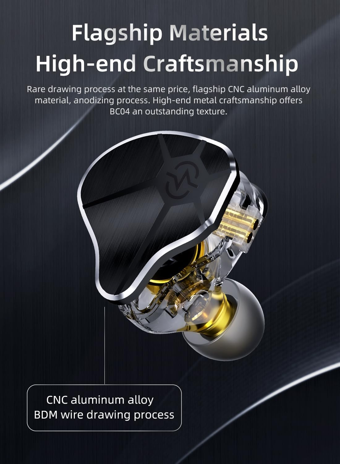 EZ EAR In-Ear Monitor CCZ BC04 Hifi Earphones DD & BA Dynamic Drivers Rich Details Cable Earphones IEM Deep Bass with 2 Pin Removable Cable for Phone PC Music Games (Black, No Microphone) - Silver image number 6