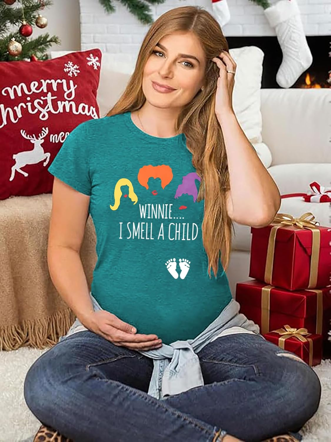 HEYO Halloween Pregnancy Shirt Sanderson Sister Witch Graphic Funny Cute Smell Child Letter Print Maternity Short Sleeve Tee image number 6