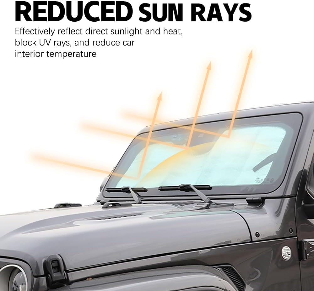 Windshield Sun Shade Front Window Sunshade Heat Shield Sun Visor Sun Blocker Protector Cover for Jeep Wrangler JL Gladiator JT 2024 2025 Interior Accessories