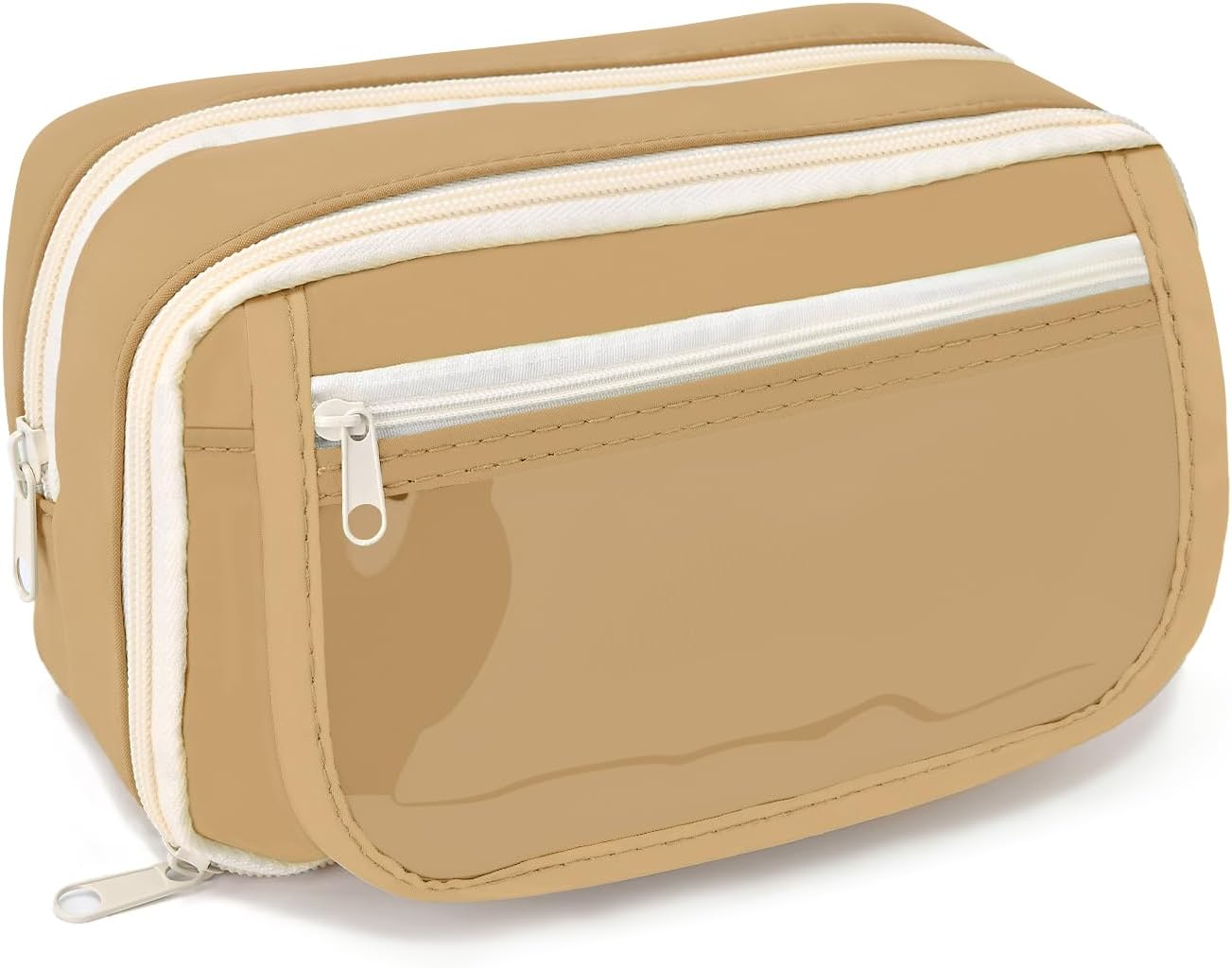 BAYTORY Large Capacity Pencil Case, Aesthetic Back to School Pencil Cases with 4 Compartments, Canvas Pencil Case for Makeup Bag and Stationery Organizer (Beige)