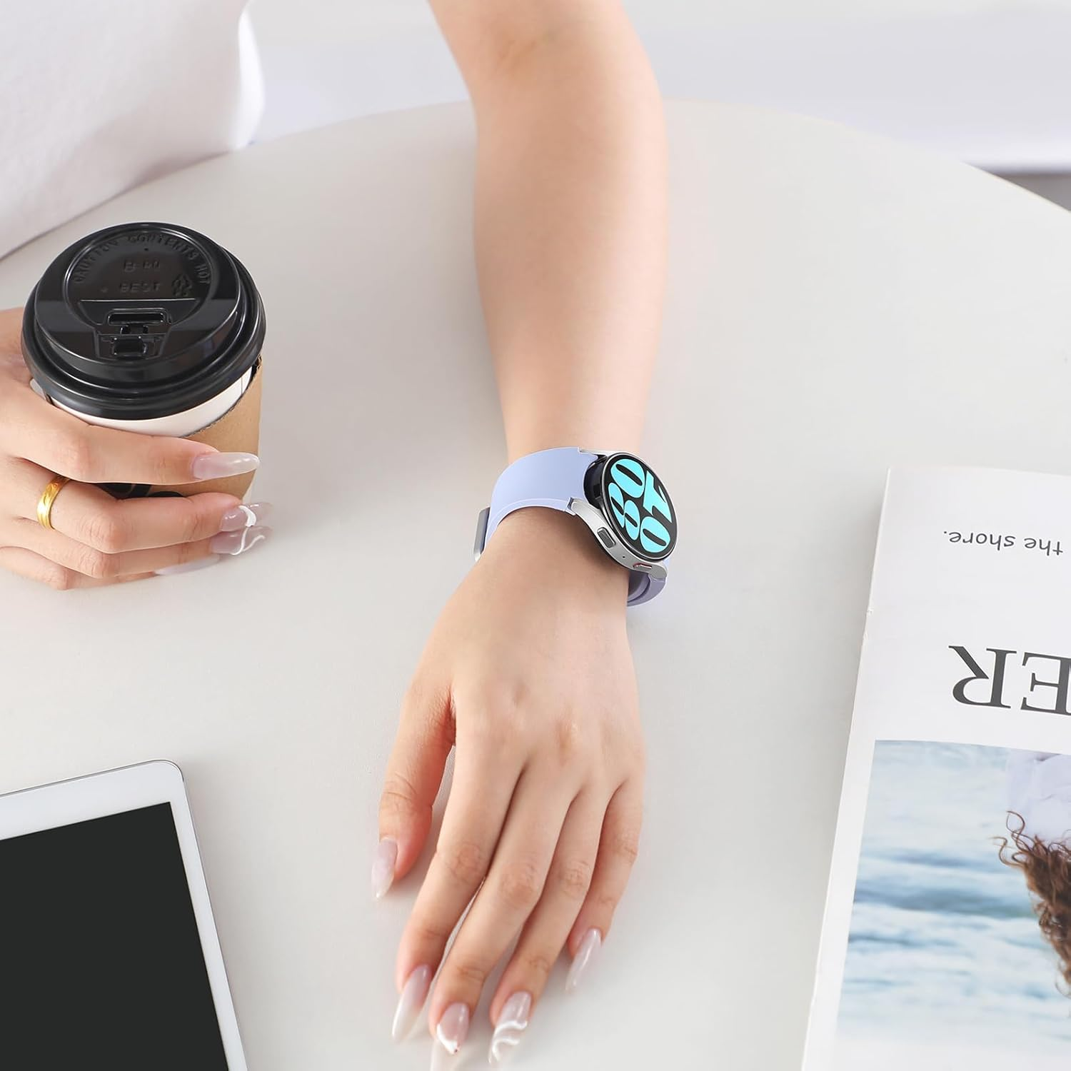 Galaxy Watch 7/FE/6/5/4 Band 40Mm 44Mm,For Samsung Galaxy Watch 5 Pro Band 45Mm,Soft Silicone Sport Strap Correa Galaxy 6/4 Classic Bands 47Mm 43Mm/46Mm 42Mm Women Men,No Gap Release Button Wristbands - Icy Blue-Silver Buckle image number 3