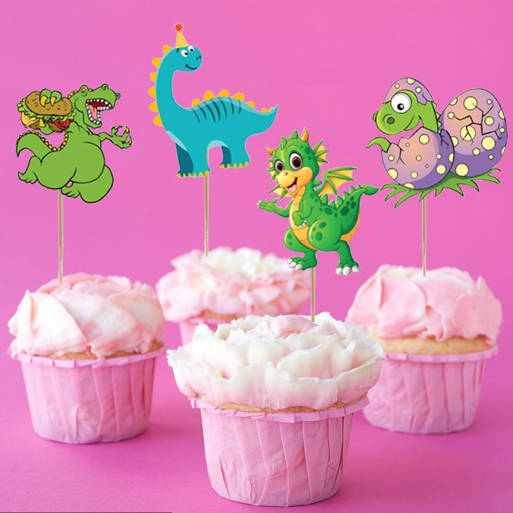 SAMOKA Dinosaur Cupcake Toppers,48 PCS Dinosaur Birthday Party Supplies Cupcake Toppers Picks for Boys Kids Dino Theme Party Decorations Cake Decorations(Double-Sided) image number 2