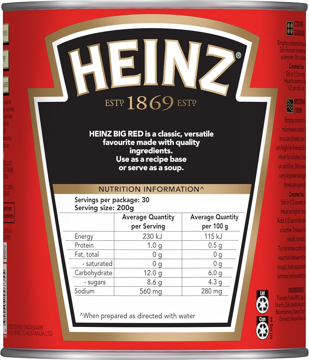 Heinz Big Red Condensed Tomato Soup Vegetarian Creamy Soup Canned Soup Tinned Soup Catering Bulk Bottle 3Kg image number 6