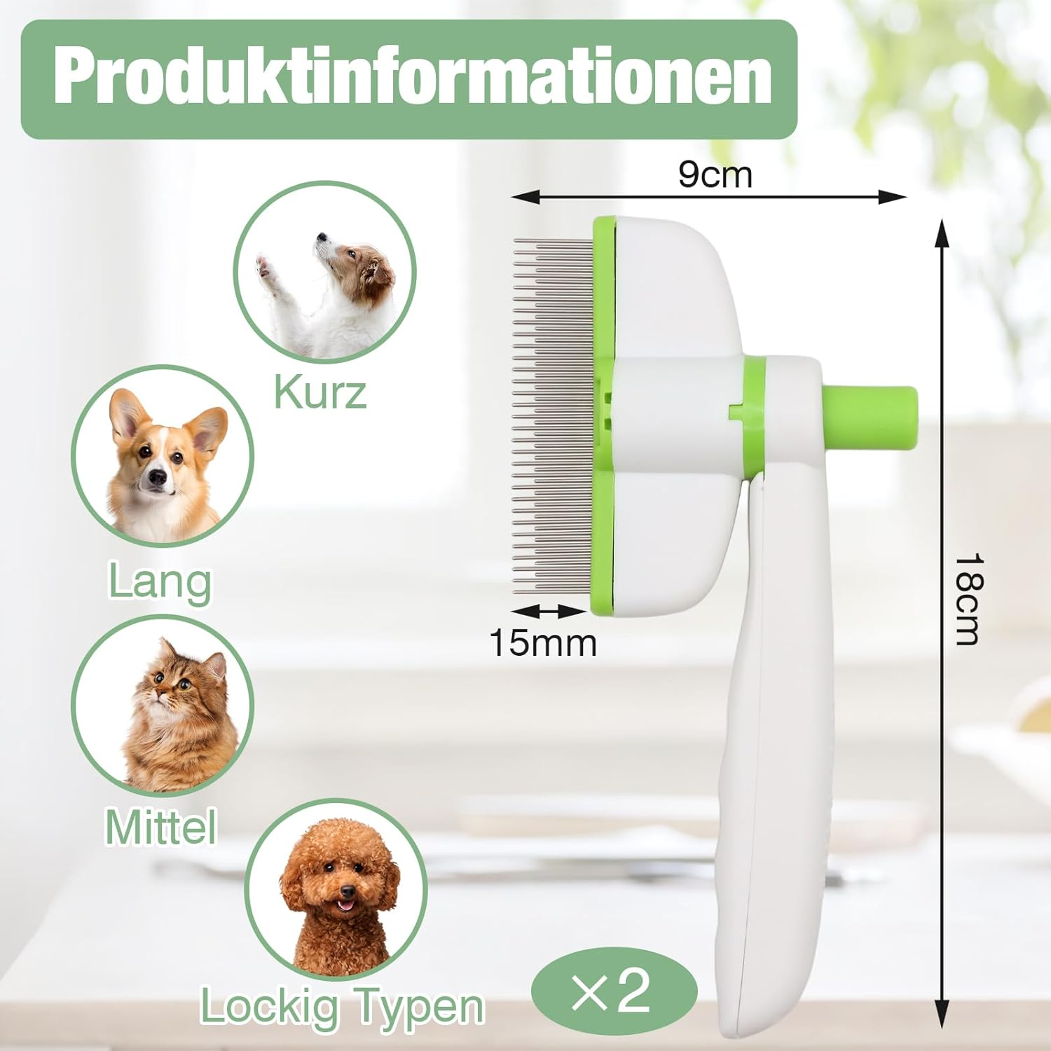 VEGCOO Pack of 2 Self-Cleaning Cat Comb, Rotating Comb for Cat and Dog Hair, Cat Comb Dog Combs, One Touch Cleaning, Removes Loose Hair image number 2