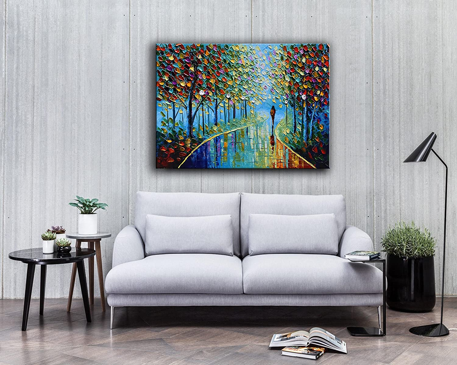 Landscape Oil Painting on Canvas Textured Tree Abstract Contemporary Art Wall Paintings Handmade Painting Home Office Decorations Canvas Wall Art Painting 24X36Inch image number 2