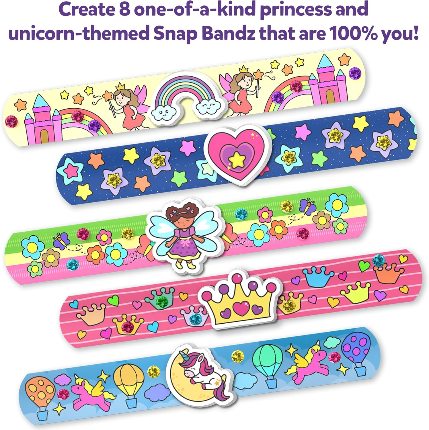 Skillmatics Craft Activity - Snap Bandz, Unicorns & Princesses, DIY Art & Craft Activity, Mess-Free, Creative Kit, 8 Bands (8.6"), Gifts for Girls & Boys Ages 4, 5, 6, 7, 8, 9, 10 image number 4