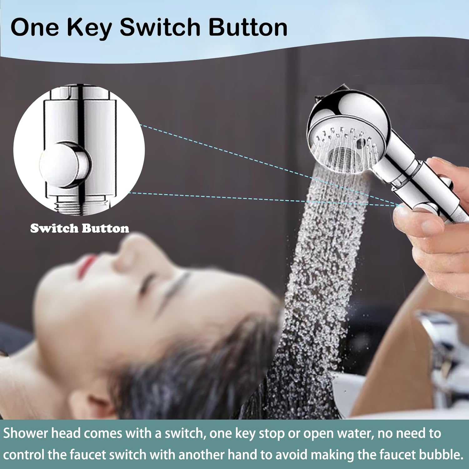 Shampoo Bowl Hose and Sprayer, 1/4&rsquo;&rsquo; Nut Stainless Steel Salon Sink Hose with Spray Head Replacement Part to Attach Shampoo Bowl Faucet Vacuum Breaker, Dual Sprayer Model, One Click Water Stop Button