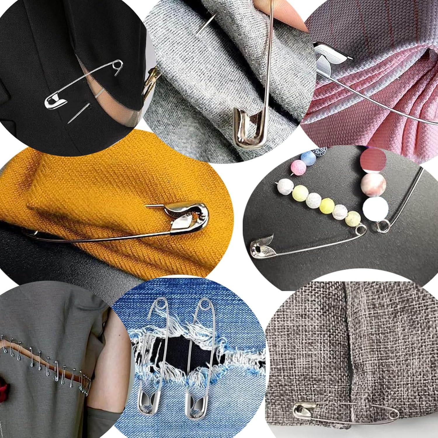 CJESLNA Safety Pins Assorted, 300 Pack Safety Pins, 5 Different Sizes Heavy Duty Safety Pin, Safety Pins Bulk, Small Large Safety Pins for Clothes, Sewing, Arts, Crafts（Silver） image number 2