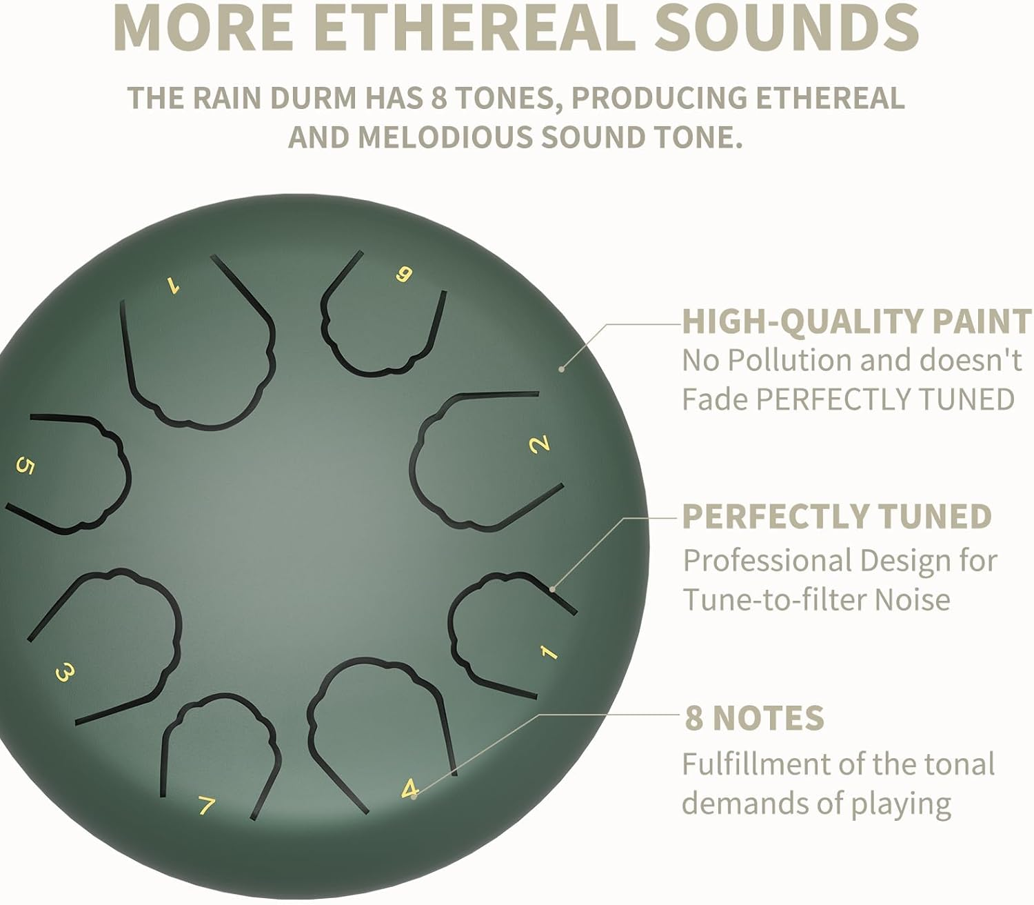 Professional Steel Tongue Drum for Adults & Kids - 6 Inch Hand Percussion Instrument Rain Drum with 8 Notes for Yoga, Meditation, Music Therapy & Concerts Play (Green, 6 Inch) (Green) - Silver Gray image number 5