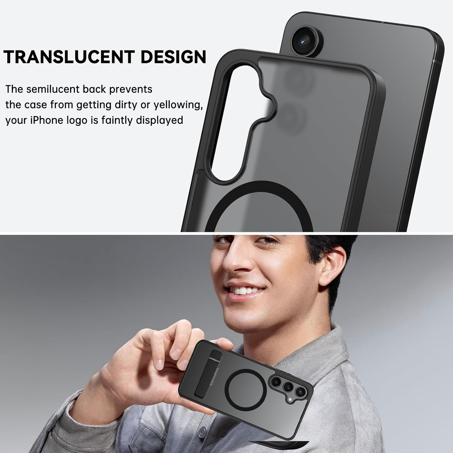 VENINGO Samsung Galaxy S24 FE 5G Case, Magnetic Cover with Invisible Kickstand, Compatible with Magsafe Slim Fit Anti-Scratch Military Grade Drop Protection Matte Translucent Hybrid Shockproof, Black image number 6