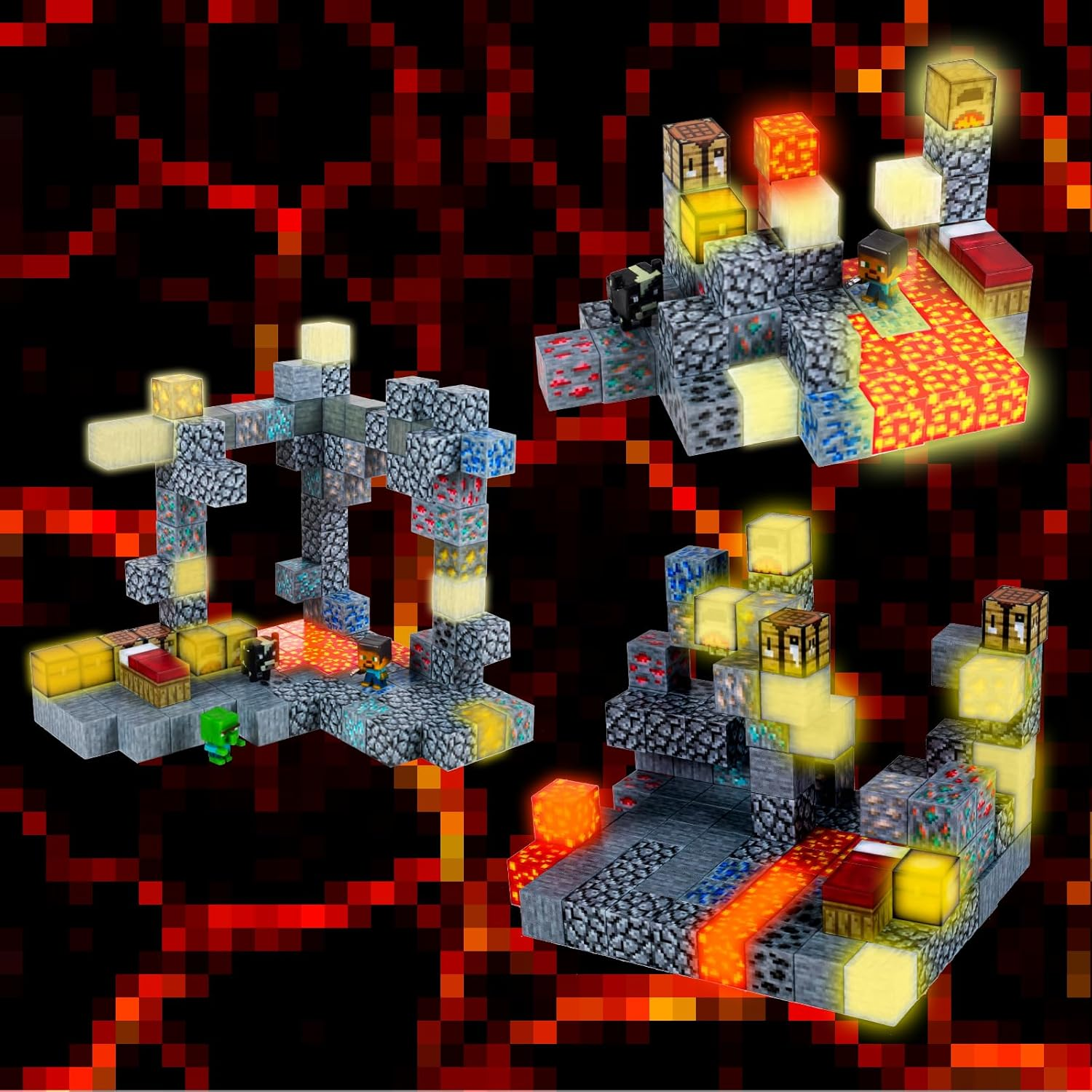 Ejo World 128-Piece LED Magnetic Building Blocks &ndash; Lava & Volcano Adventure Set with 18 Light-Up Pieces, Sensory STEM Learning Magnet Toys for Boys & Girls Ages 3+, Creative Construction Kit image number 4