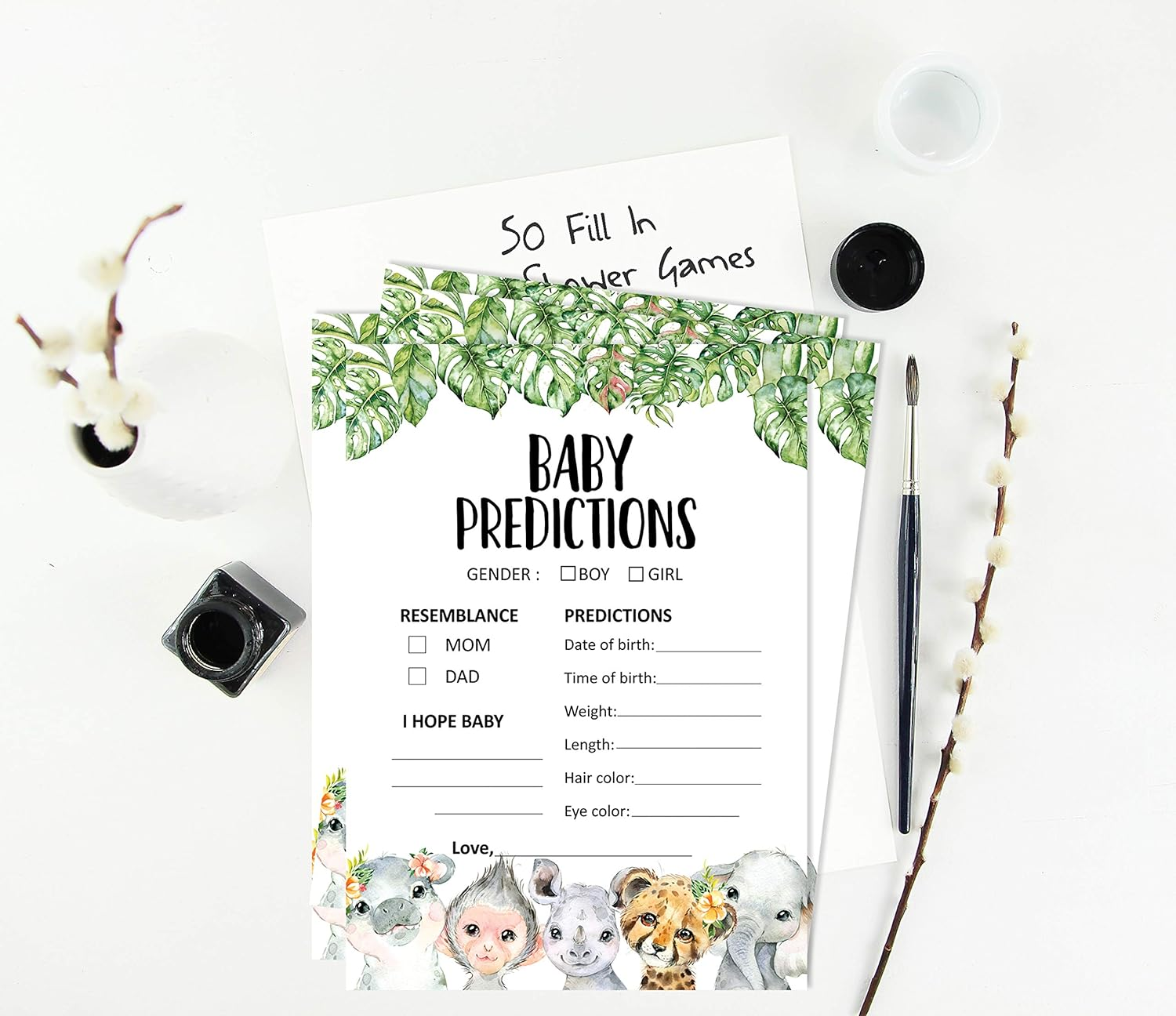 50 Prediction Cards for Baby Shower Game Safari Jungle Animals Party Supplies Fun Baby Shower Game Favors - Abc_Game image number 3