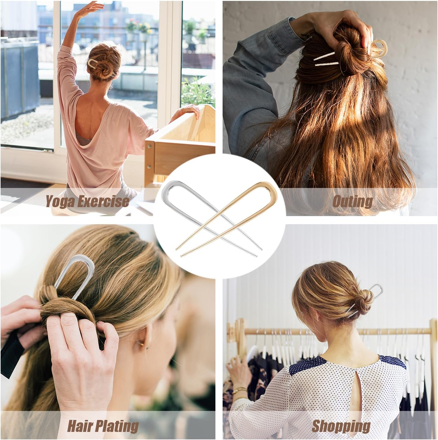 TRKETK Pack of 4 Large Metal U-Shaped Hairpins, French Metal Hair Pins, U Shaped Hair Pins, Hair Sticks, Hair Forks, Updo Chignon Pins for Women and Girls (2 Colours) image number 4