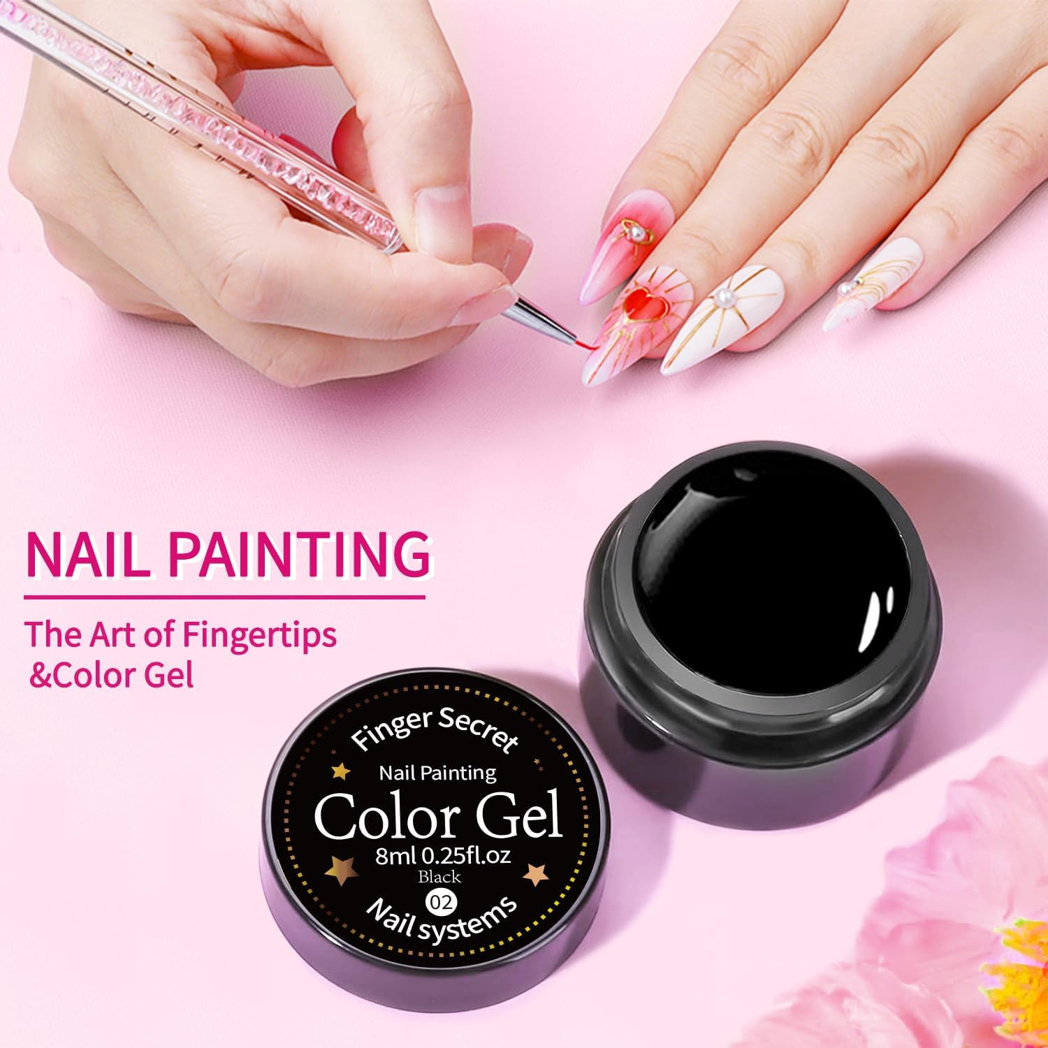 SULLMAR Black Nail Gel No Wipe Nail Pat Painting Gel for Drawing Striper Floral Painting Polish Required LED Drying for Salon Home DIY Manicure Nail Art (Black) - 18Color image number 6