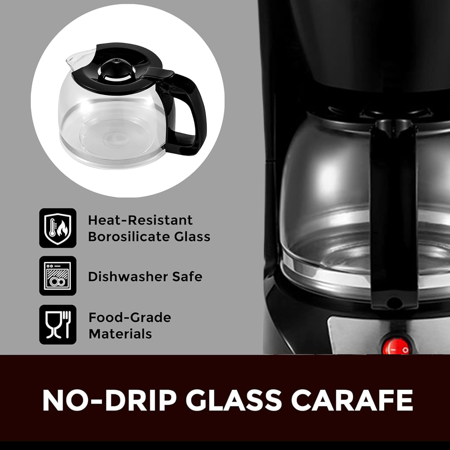 XIULIUU Coffee Maker, 12 Cup Coffee Pot with Reusable Filter, Keep-Warm Function, One-Touch On/Off Clear Water Level Window Coffee Machine, Black Electric Coffee Maker image number 5