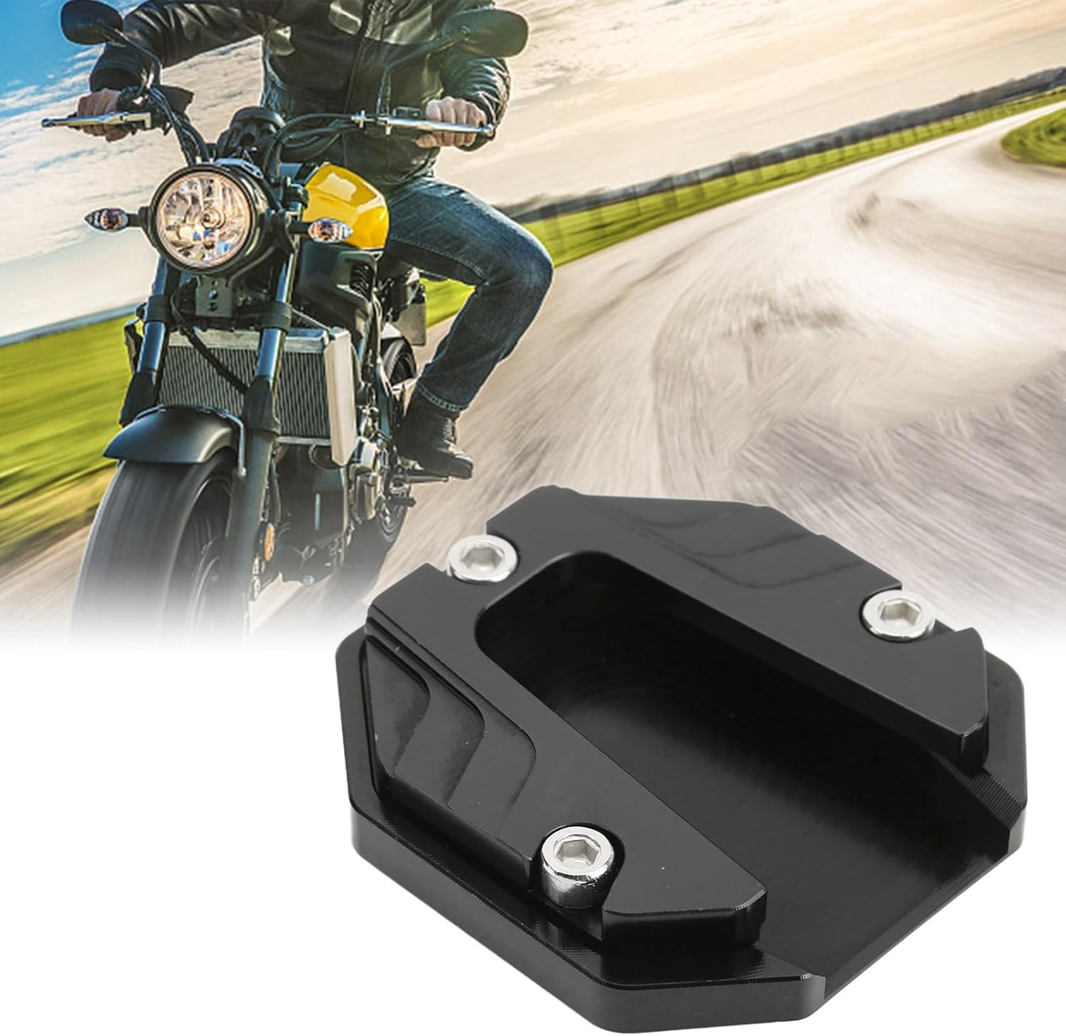 Large Base Kickstand Extender Motorcycle Side Stand Plate Pad High Strength Kickstand Pad Plate Support Accessory - Foot Rests (Black)