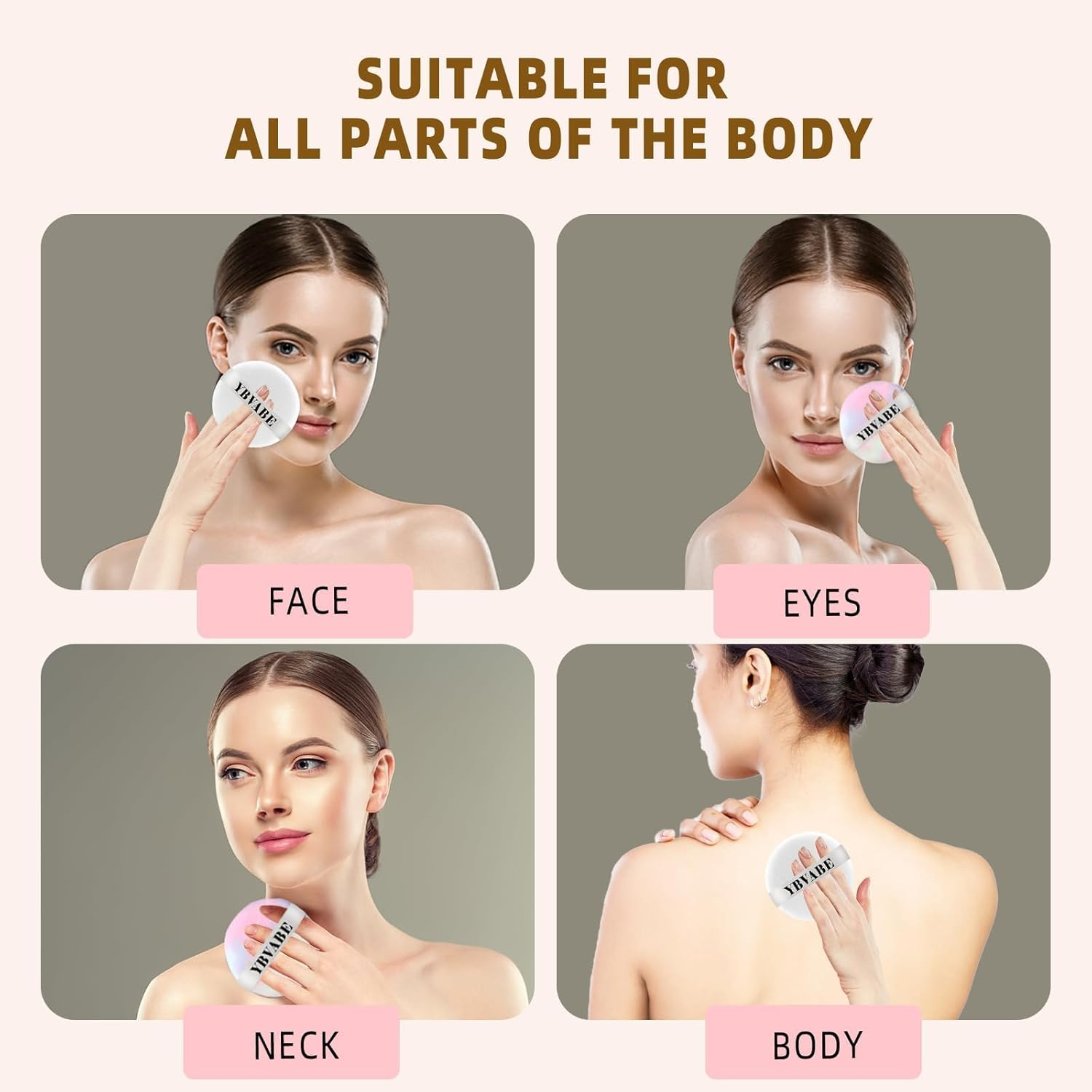 YBVABE Large Powder Puff - Ultra Thick Big 10Cm/4Inches - 3Pcs Washable Velour Body round Fluffy Baby Cosmetic Puff Makeup Sponge for Loose Powder image number 5