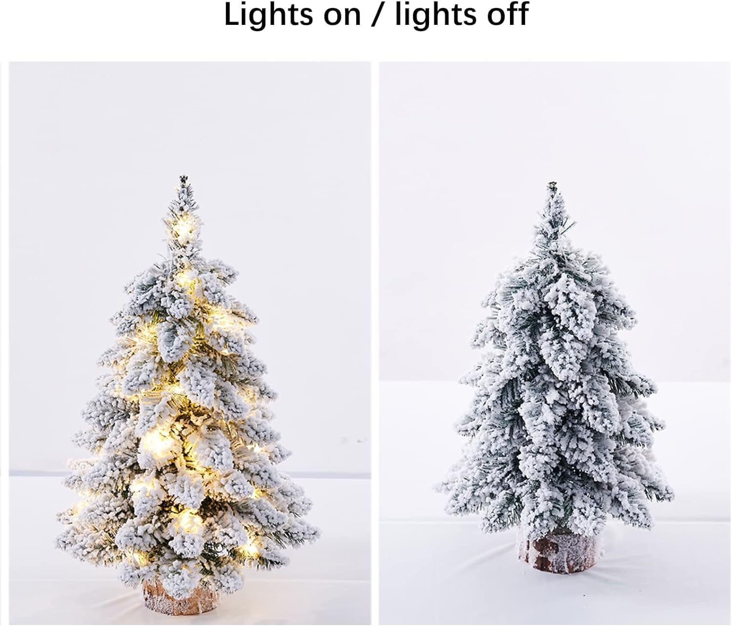 Prelit Mini Christmas Tree,18Inch Tabletop Flocked Christmas Tree with Lights and Wood Base, Xmas Pine Tree for Holiday Home Office Christmas Decoration image number 6