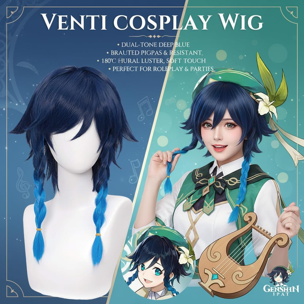 Heat Resistant Synthetic Wig with Braids Ponytails Bangs + Cap, Dark Blue Cosplay Wig for Halloween, Soft & Natural Look - Ruibex image number 1