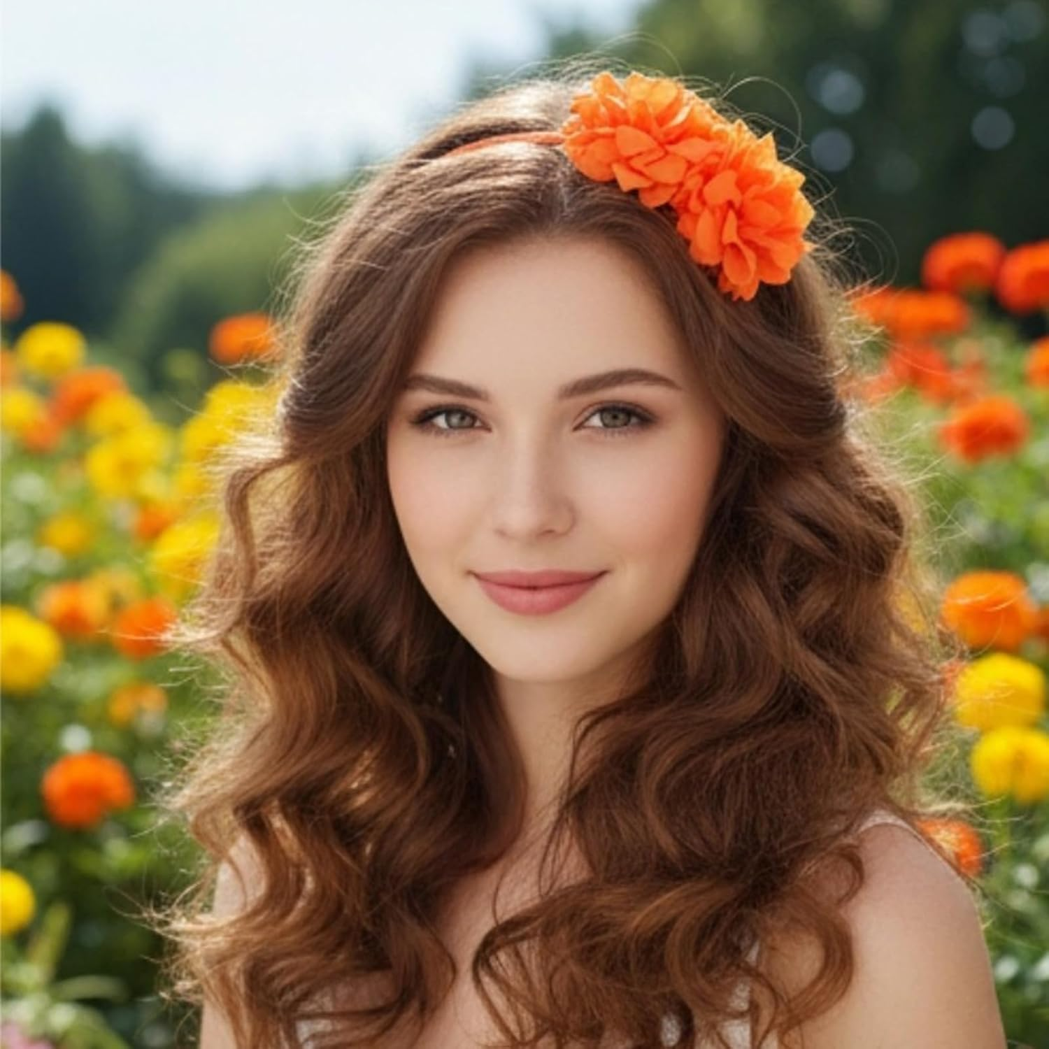 2 Pieces Artificial Flower Headbands Vintage Headband Fascinator for Women Hair Bands Solid Color Hair Accessories for Cocktail Tea Party Hat Decoration (Orange and Red) image number 3