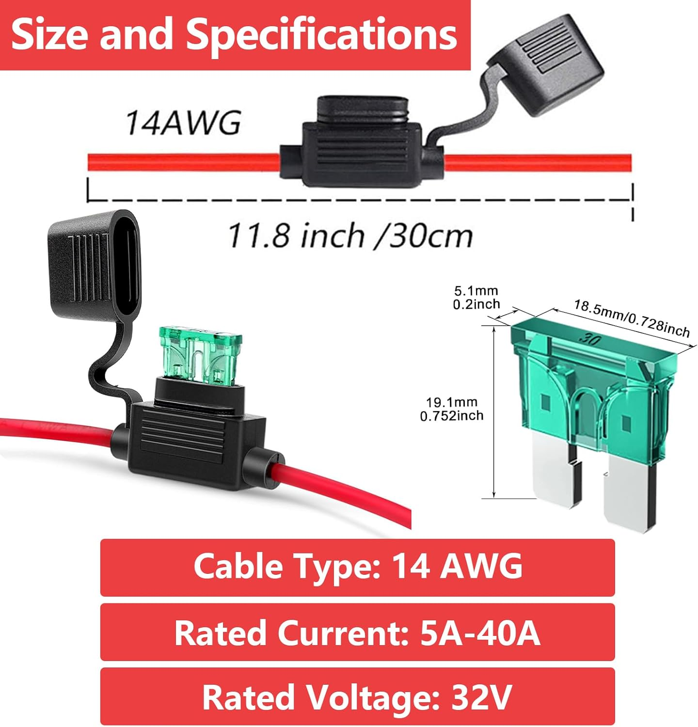 3 Pack 14AWG Inline Fuse Holder,Blade Automotive Fuse Holder,Tinned Copper Marine Wire for Car Truck ATV Boat Motorbikes with 6 PCS Standard Blade Fuses ATC/ATO (3 of Each: 20A, 30A) image number 2