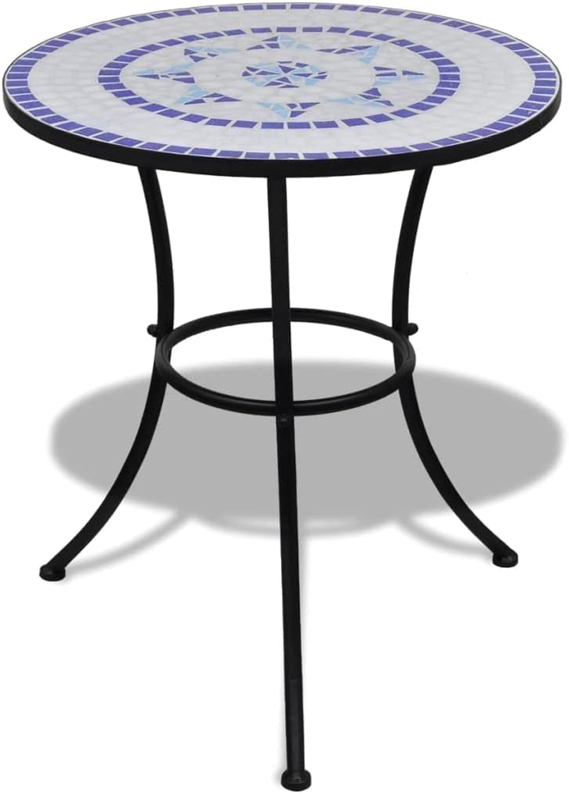 Vidaxl 3 Piece Bistro Set - Ceramic Tile Blue and White - Sturdy Iron Frame - Perfect for Garden, Balcony, or Patio - Includes 1 Table & 2 Chairs image number 2