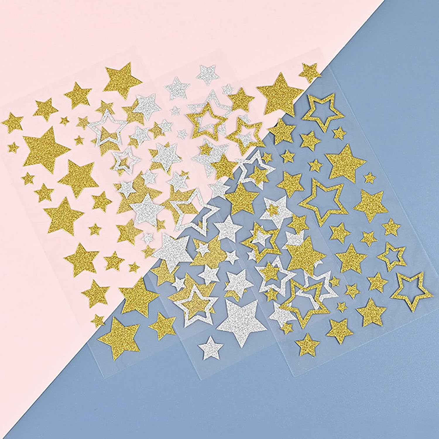 Findtop Glitter Star Stickers - 15 Sheets, 3 Models for Rewards, Crafts, Books, Decoration, Classrooms, Teaching Awards