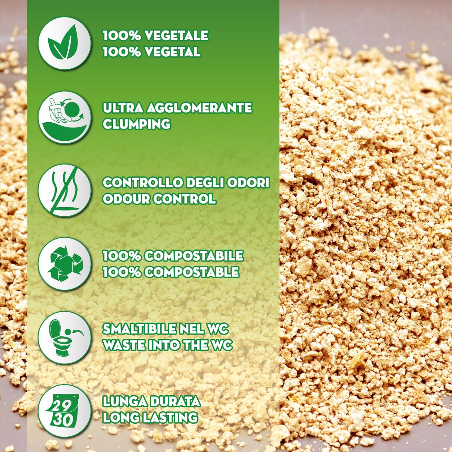 Croci Eco Clean Litter 10 L - Clumping Cat Litter, Biodegradable, Flushes down the Toilet, 100% Vegetable, Long Lasting Anti-Odor Sand image number 2